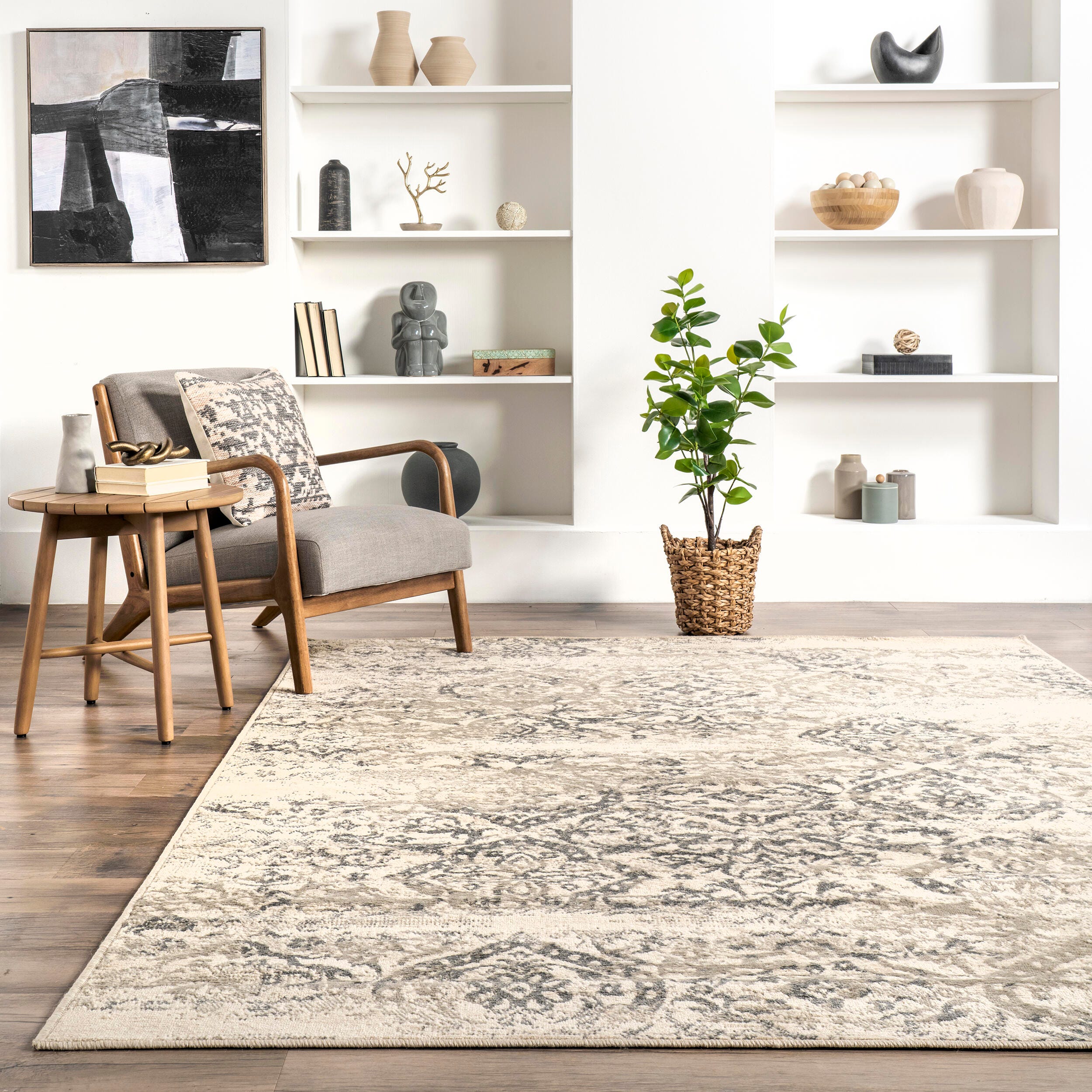 Nuloom Freja Faded Floral Area Rug, Gray, large