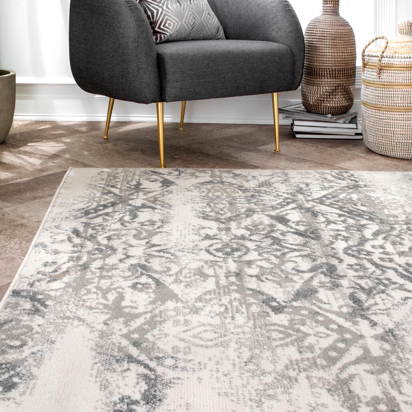 Nuloom Freja Faded Floral Area Rug, Gray, large