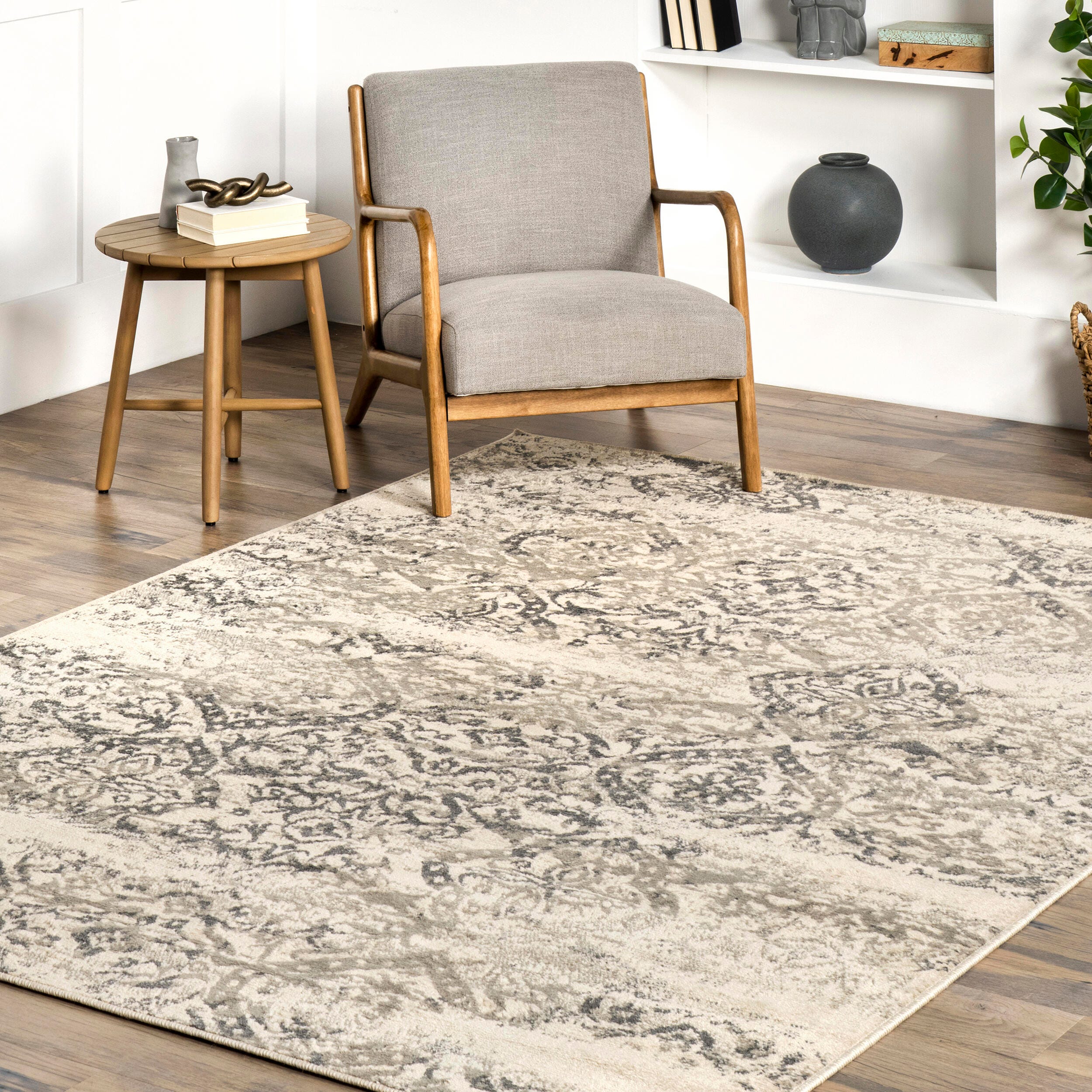 Nuloom Freja Faded Floral Area Rug, Gray, large