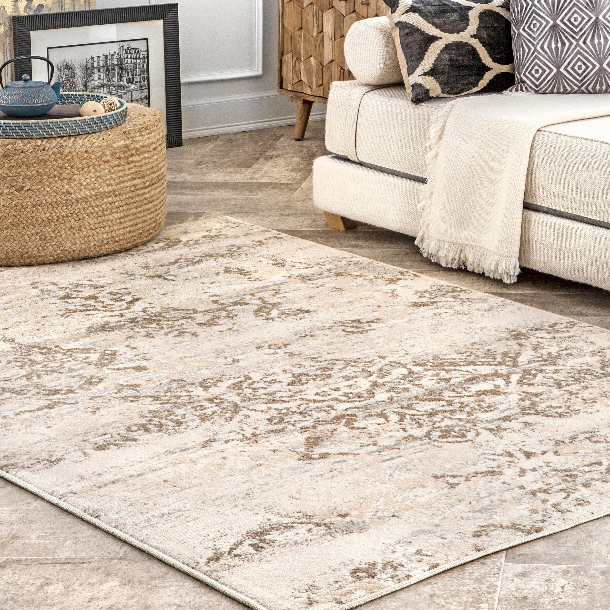 Nuloom Freja Faded Floral Area Rug, Beige, large