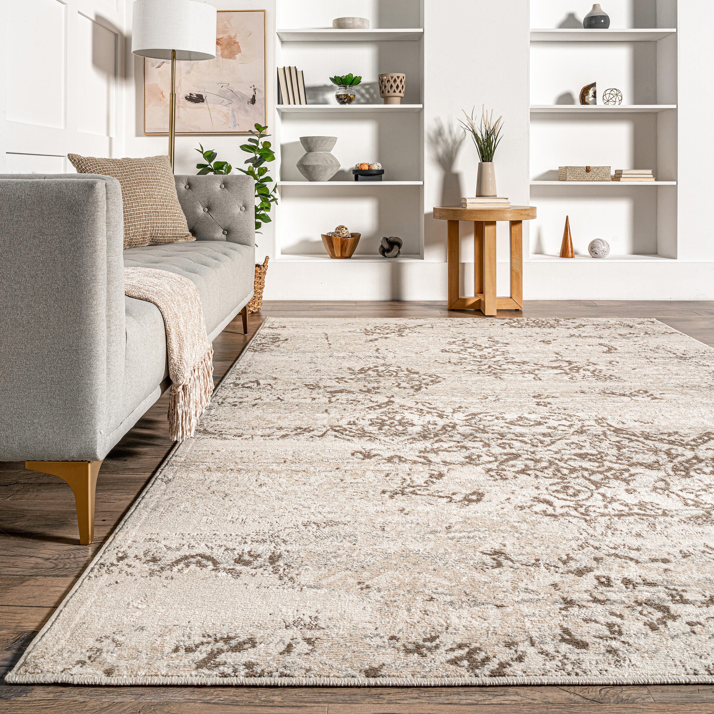 Nuloom Freja Faded Floral Area Rug, Beige, large