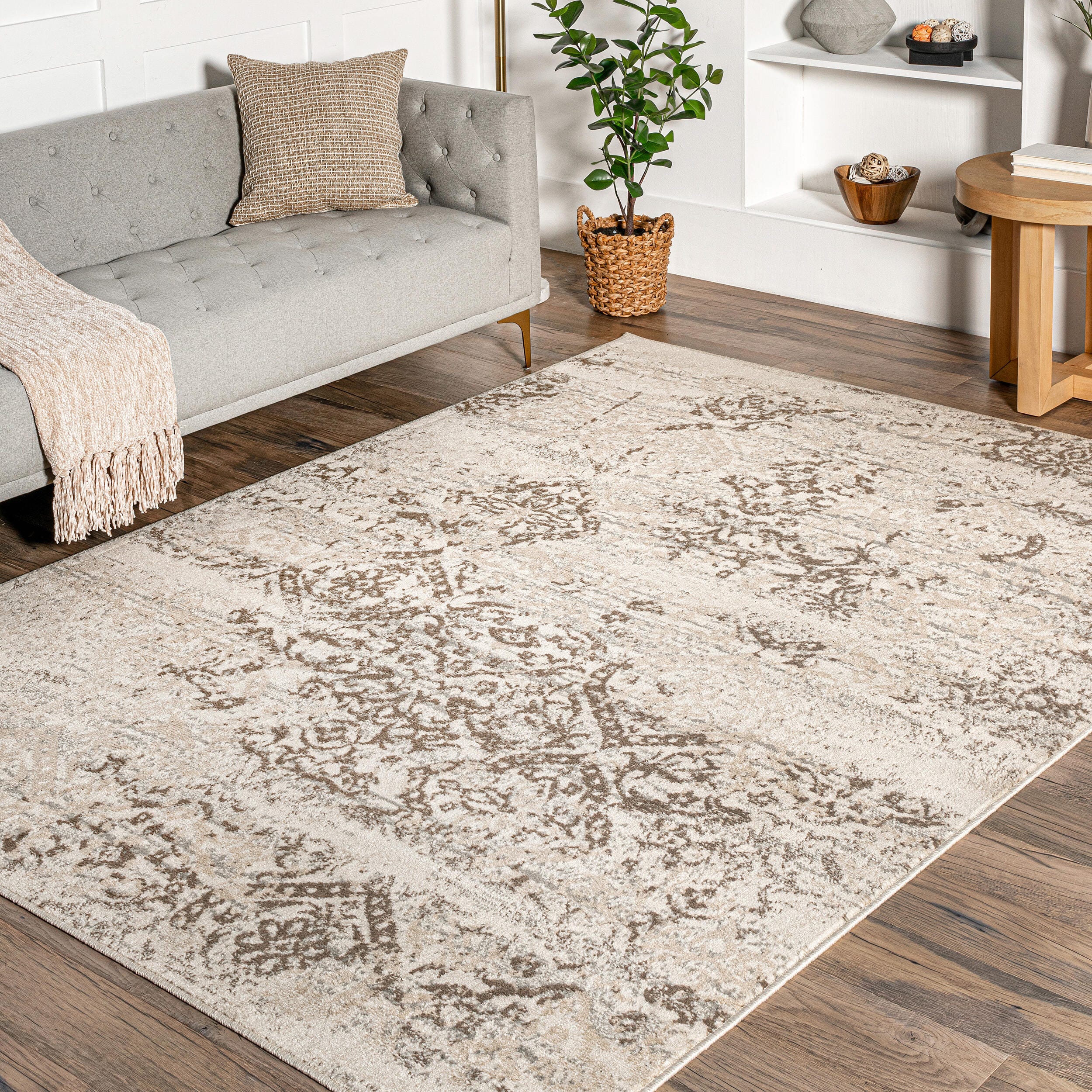 Nuloom Freja Faded Floral Area Rug, Beige, large