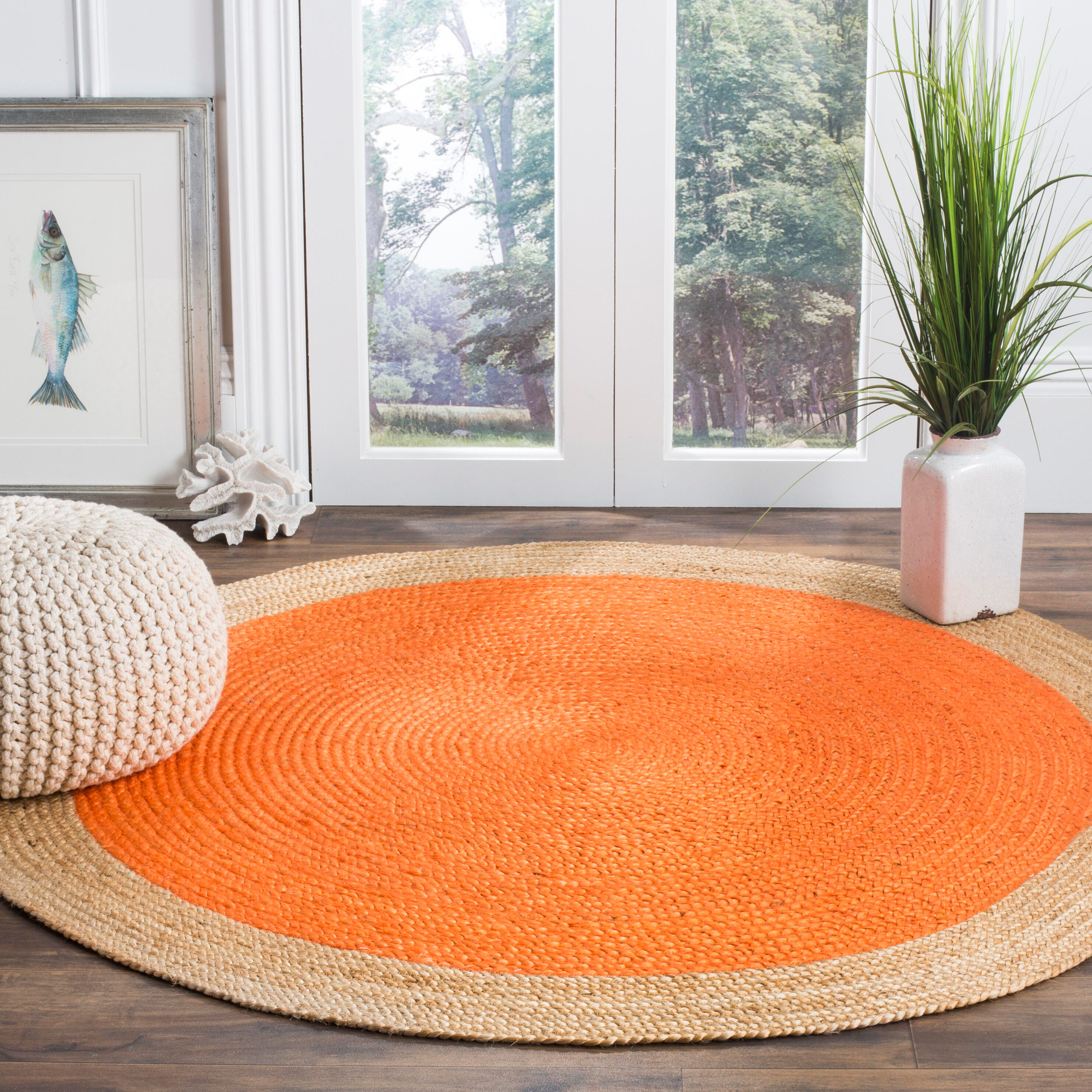 Safavieh Natural Fiber 6' x 6' Round Area Rug, Orange/Natural, rollover