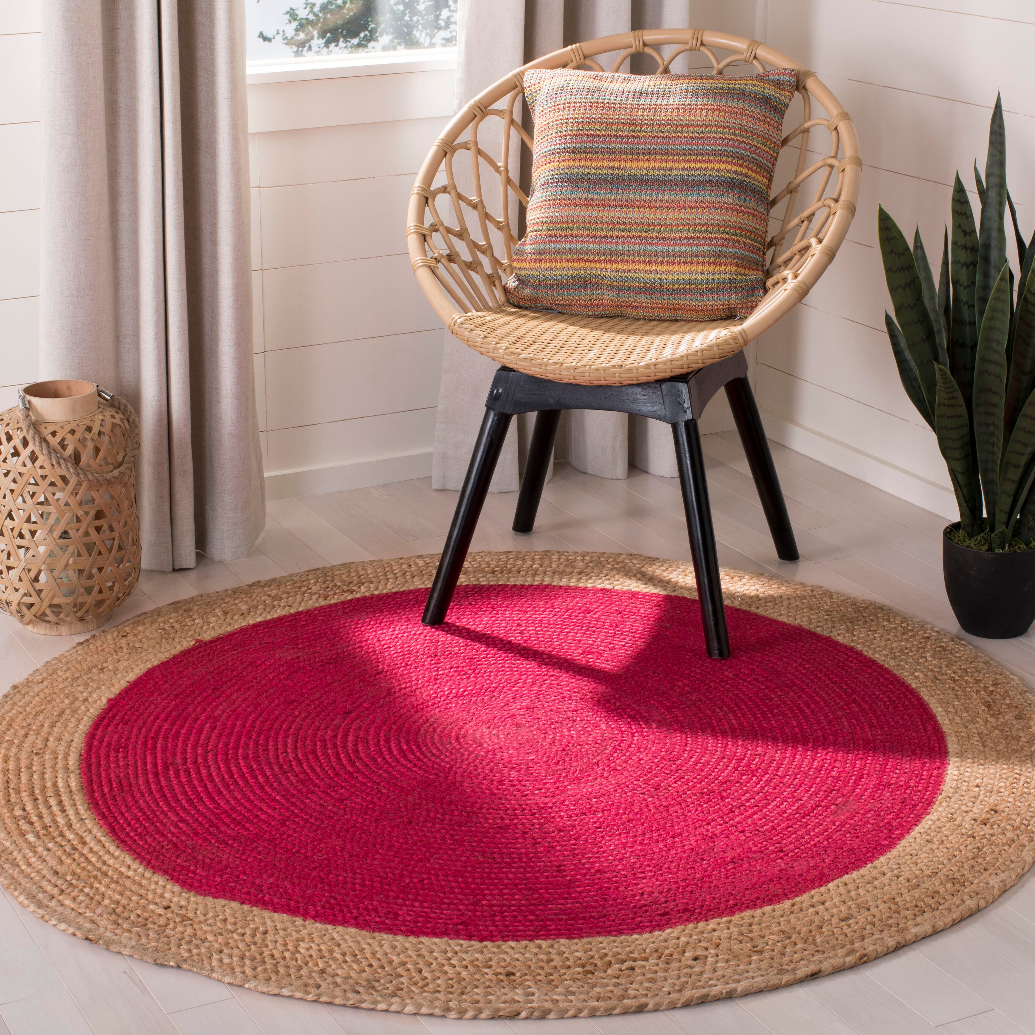 Safavieh Natural Fiber 6' x 6' Round Area Rug, Fuchsia/Natural, large