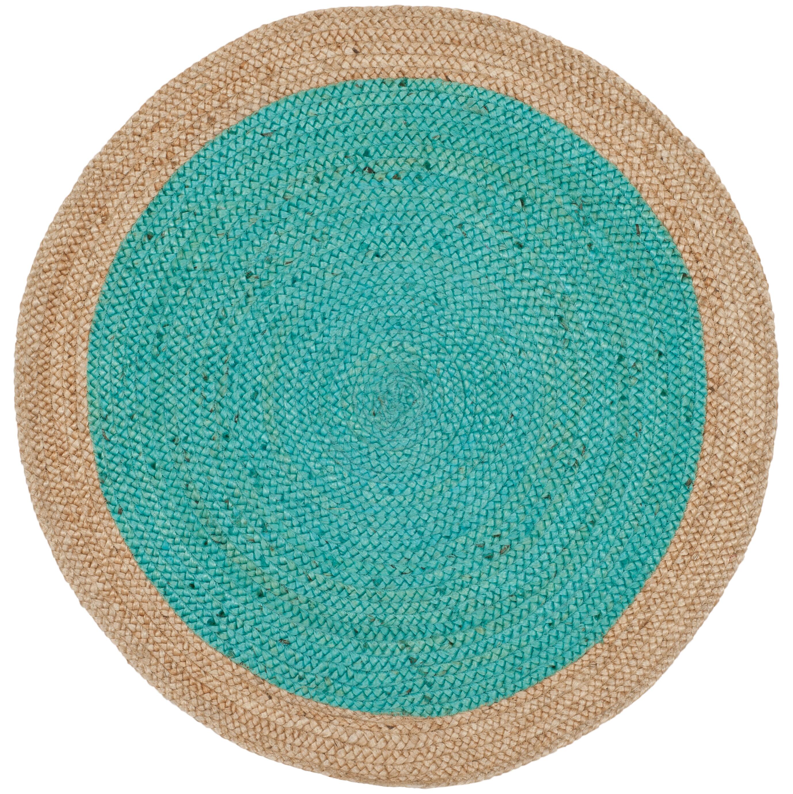 Safavieh Natural Fiber 3' x 3' Round Area Rug, Teal/Natural, rollover
