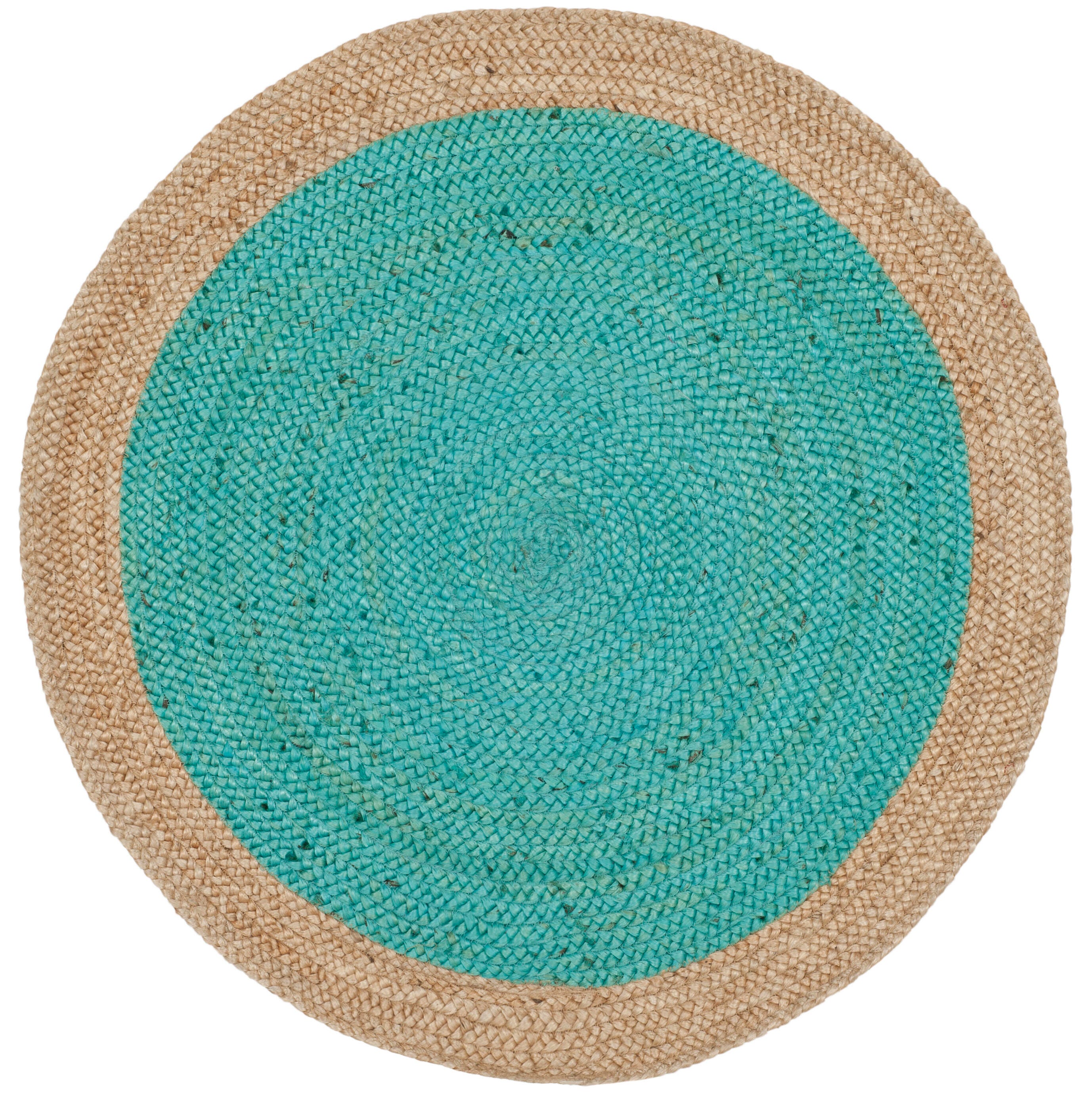 Safavieh Natural Fiber 3' x 3' Round Area Rug, Teal/Natural, large