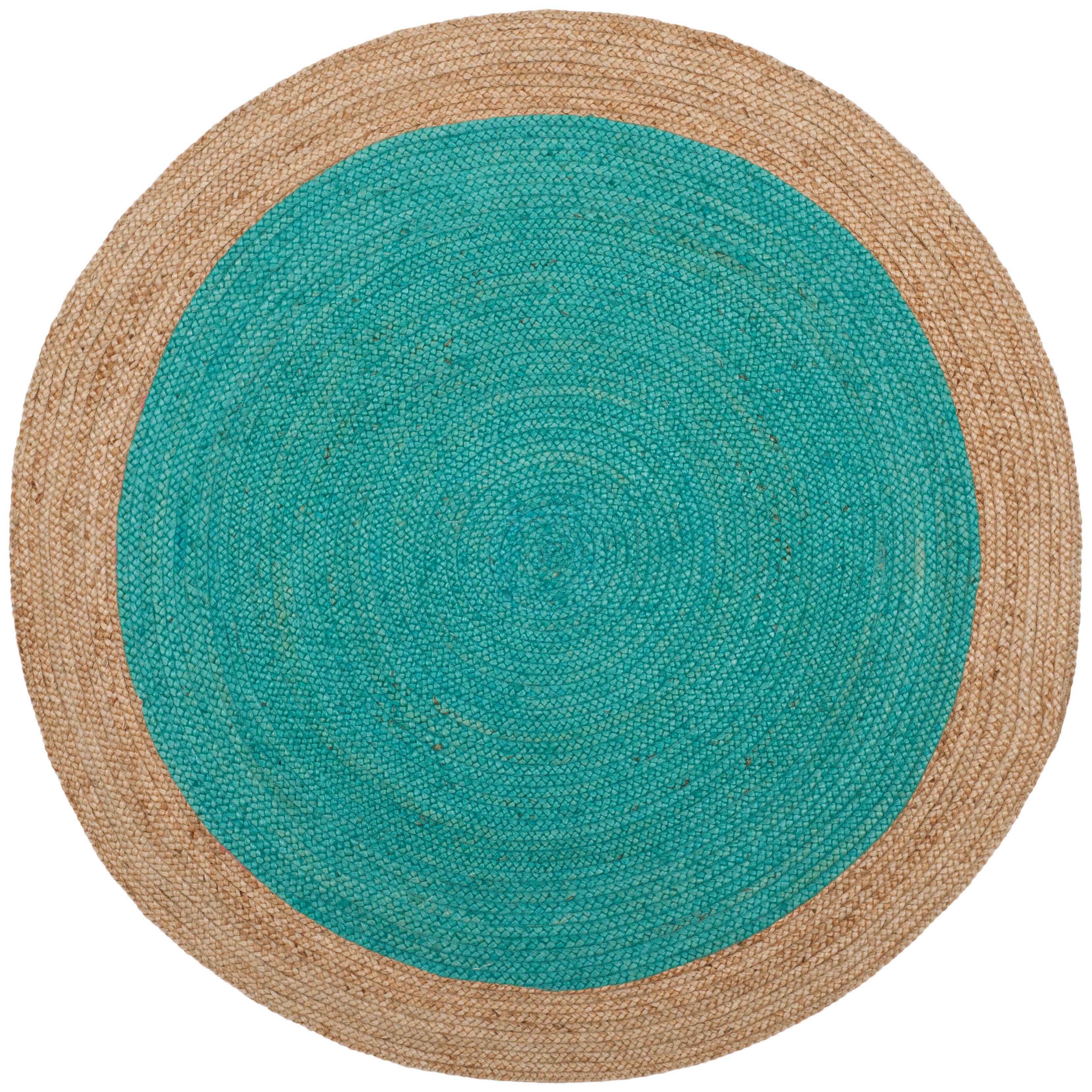 Safavieh Natural Fiber Natural Fiber 6' x 6' Round Area Rug, Teal/Natural, large