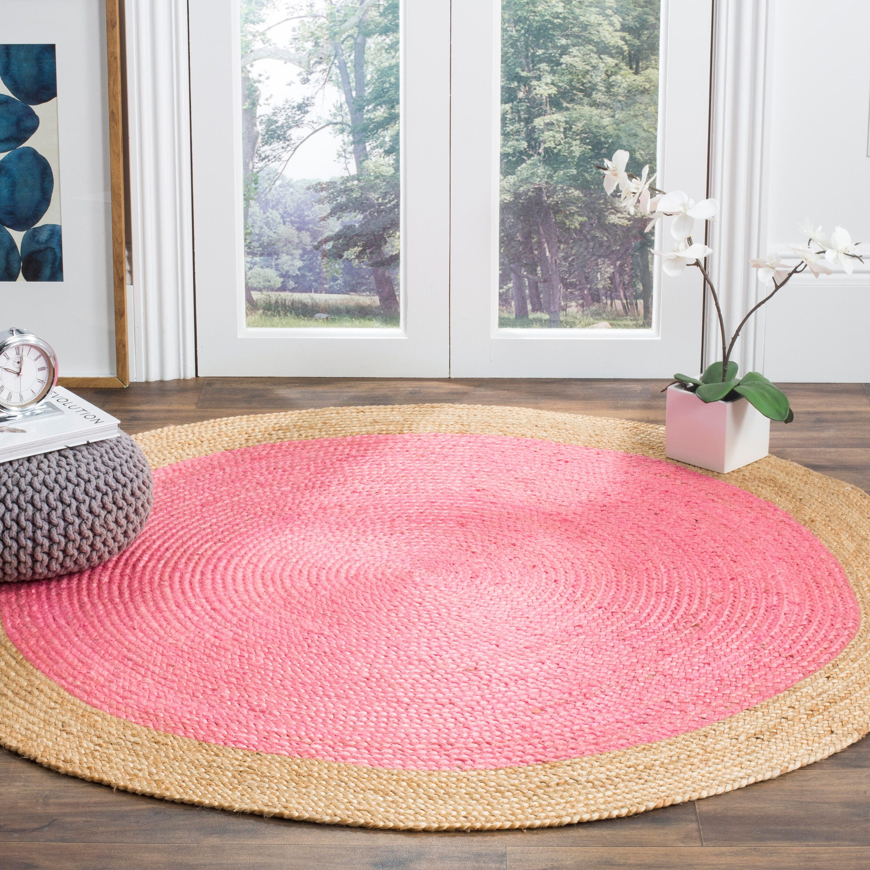 Safavieh Natural Fiber 6' x 6' Round Area Rug, Pink/Natural, rollover