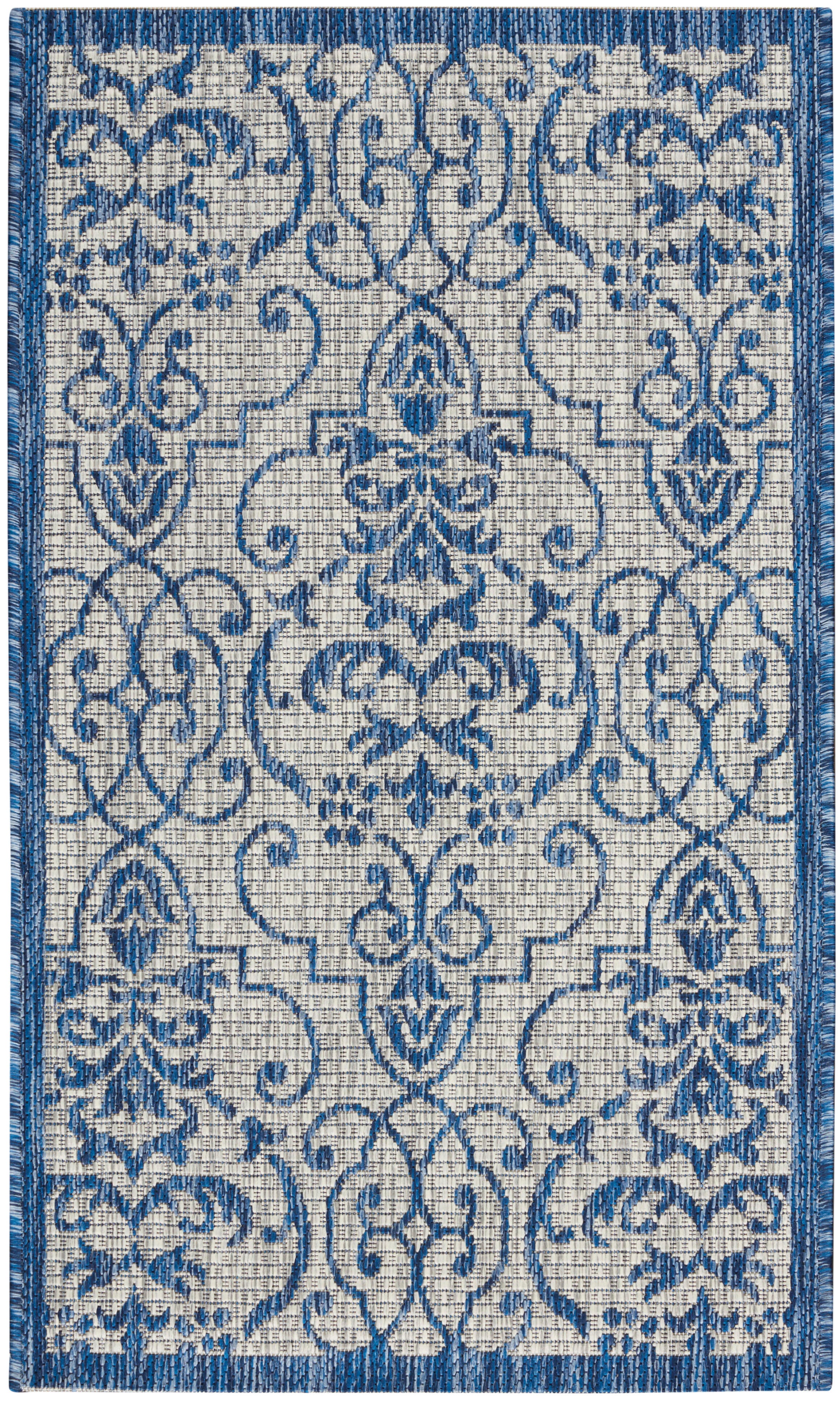 Nourison Home Nourison Country Side 2'2" x 3'9" Ivory Blue Farmhouse Indoor/Outdoor Rug, Ivory Blue, large