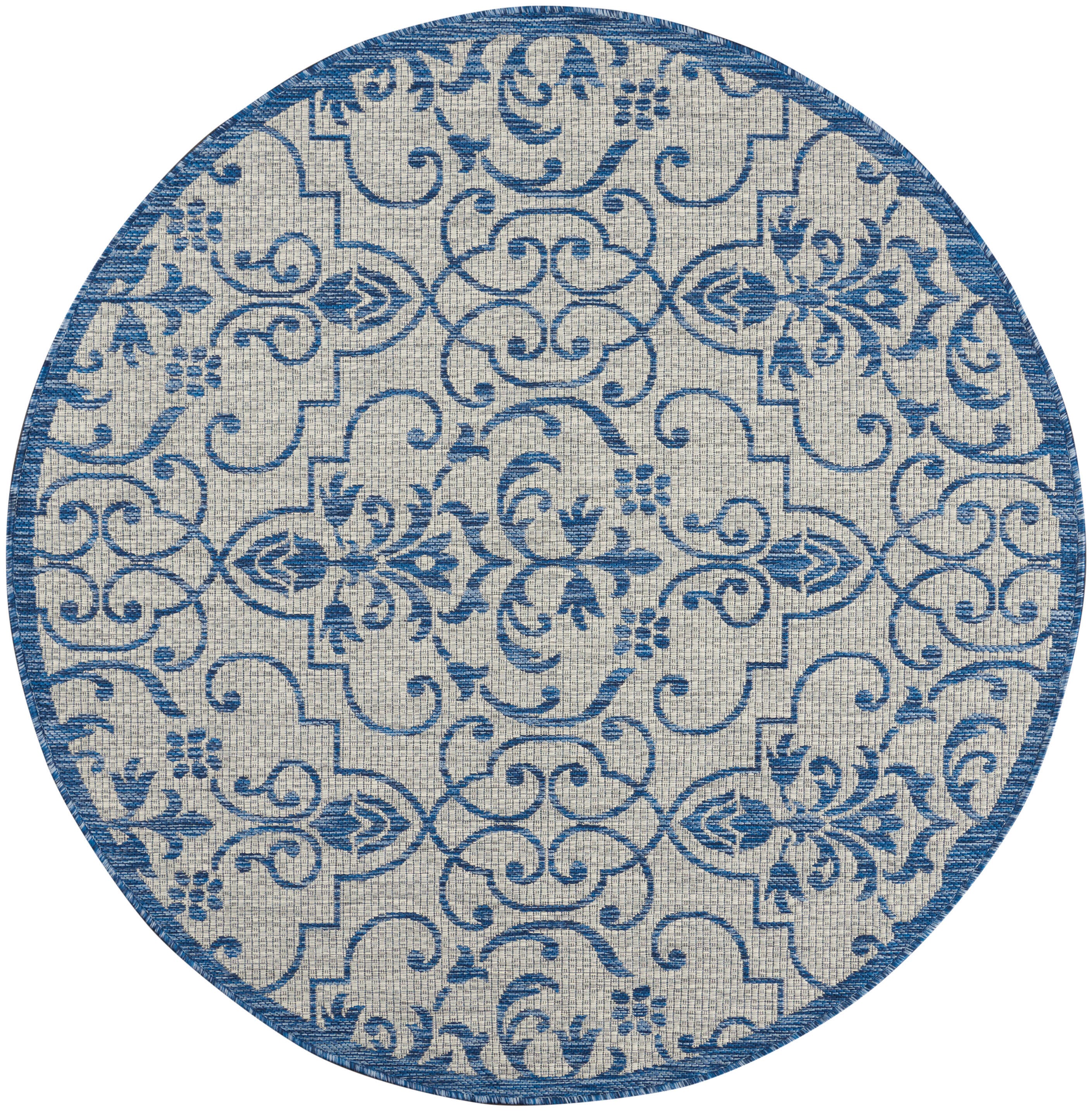 Nourison Home Nourison Country Side 5'3" x round Ivory Blue Farmhouse Indoor/Outdoor Rug, Ivory Blue, large