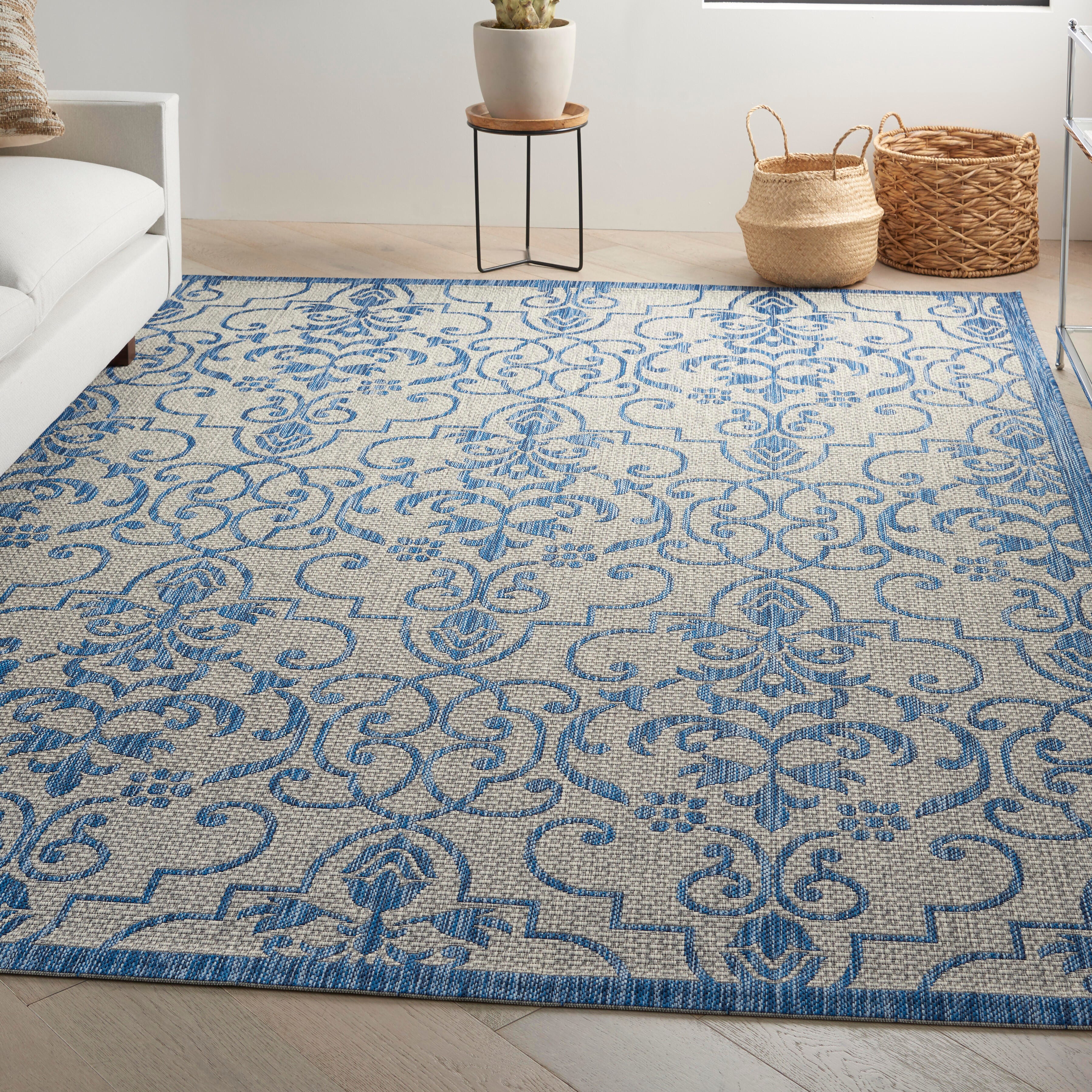 Nourison Country Side 7' x 10' Ivory Blue Farmhouse Indoor/Outdoor Rug