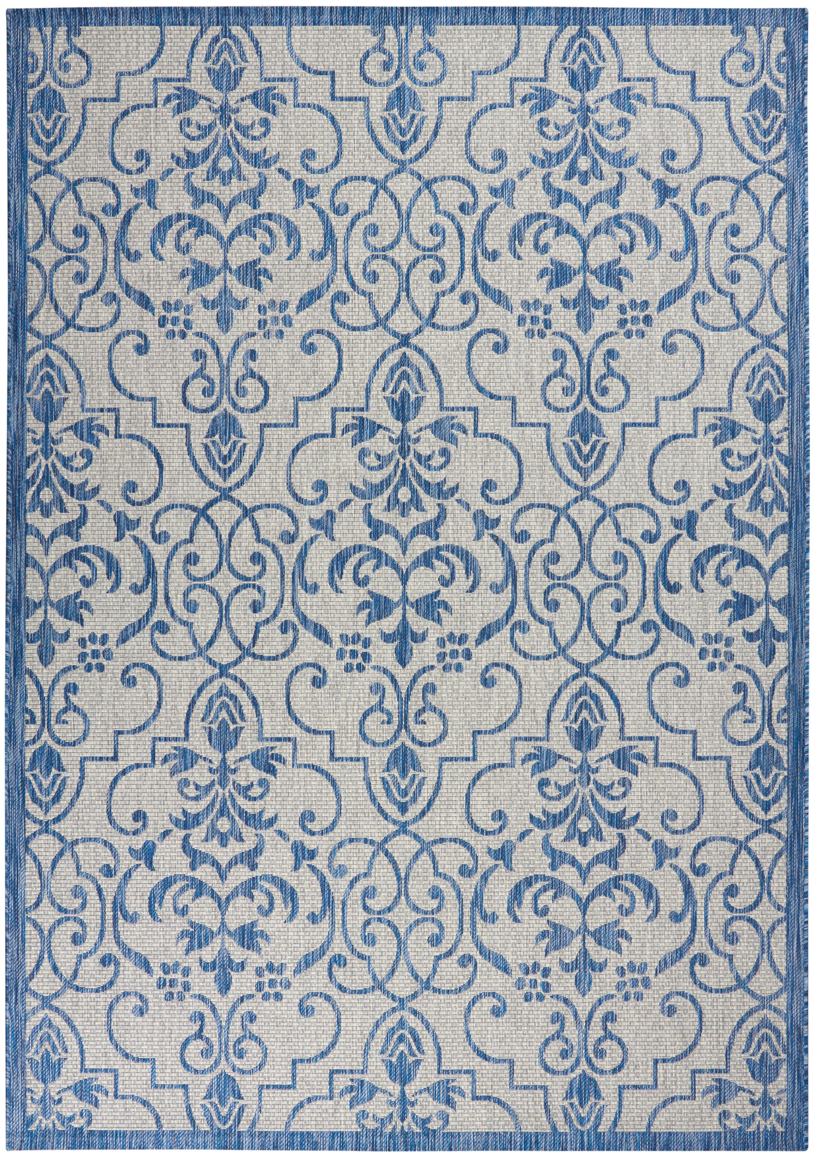Nourison Home Nourison Country Side 7' x 10' Ivory Blue Farmhouse Indoor/Outdoor Rug, Ivory Blue, large