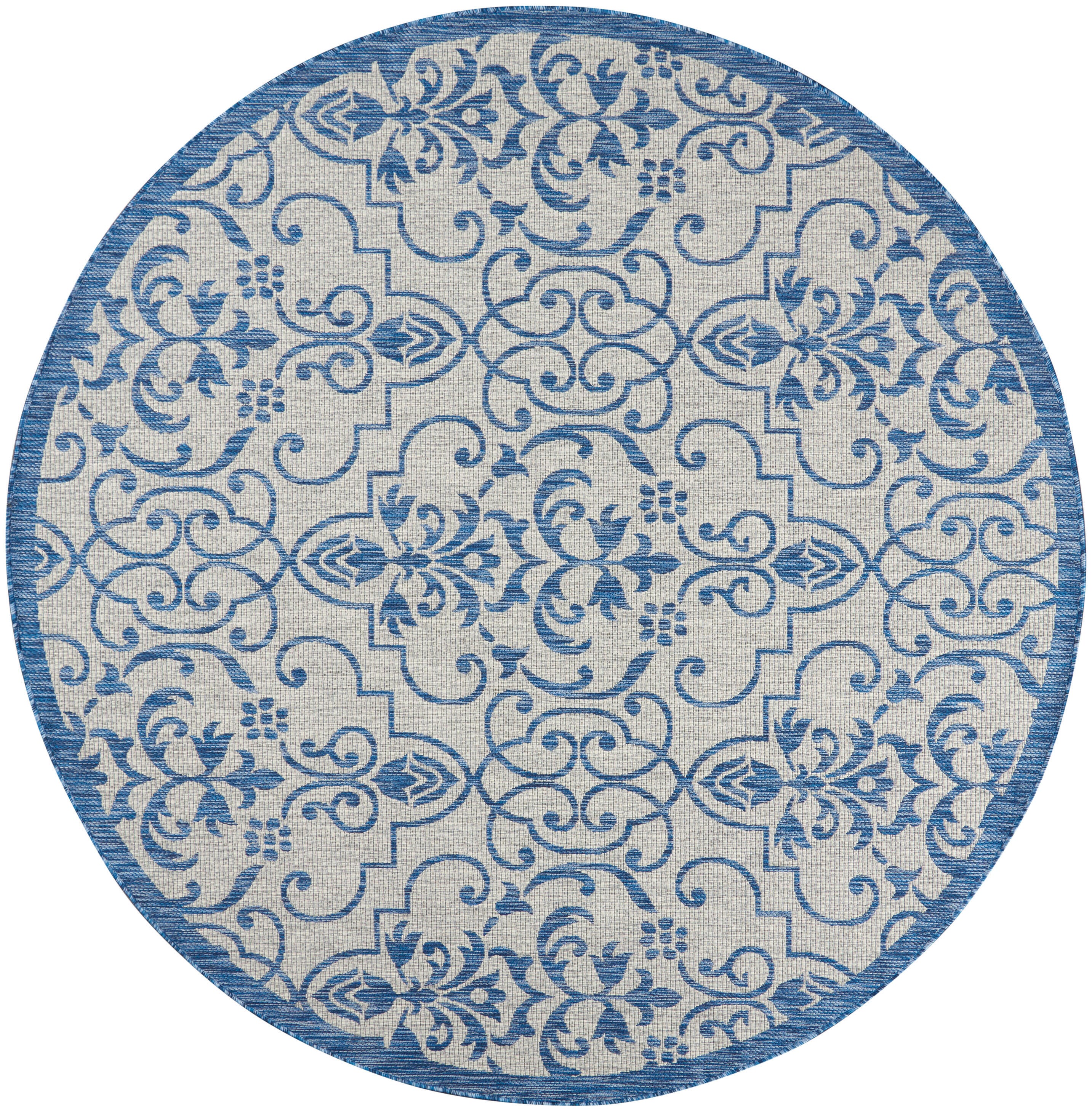 Nourison Home Nourison Country Side 7'10" x round Ivory Blue Farmhouse Indoor/Outdoor Rug, Ivory Blue, large