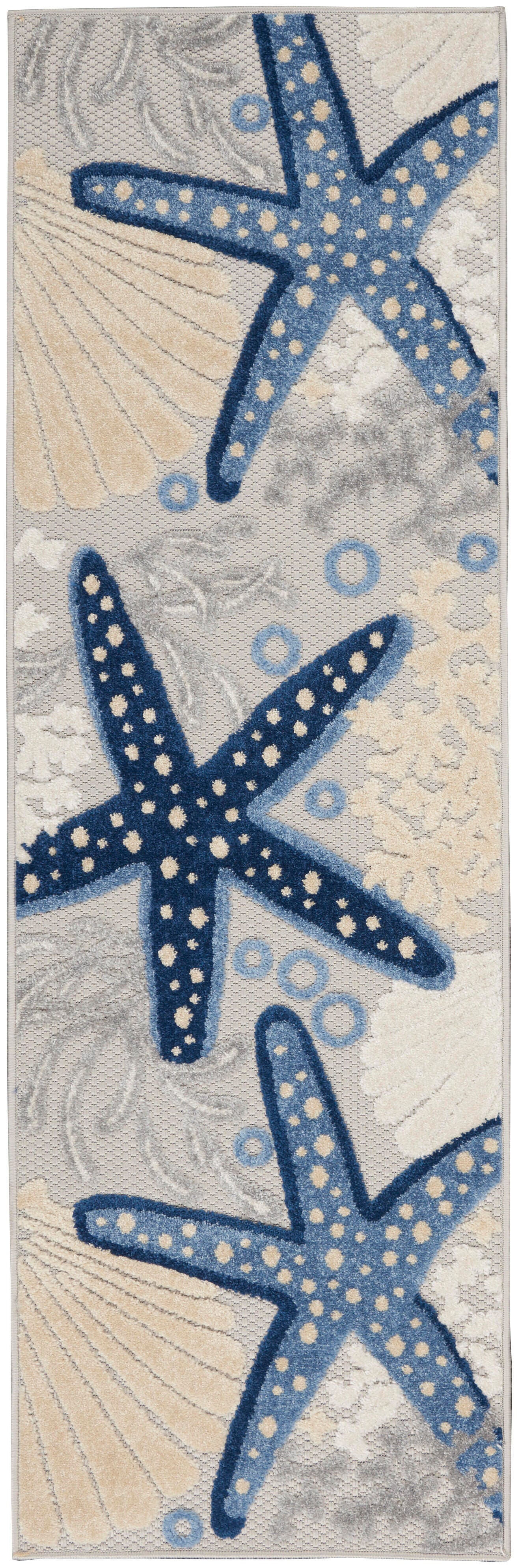 Nourison Home Nourison Aloha 2' x 6' Blue/Grey Coastal, Nautical & Beach Indoor/Outdoor Rug, Blue/Gray, large