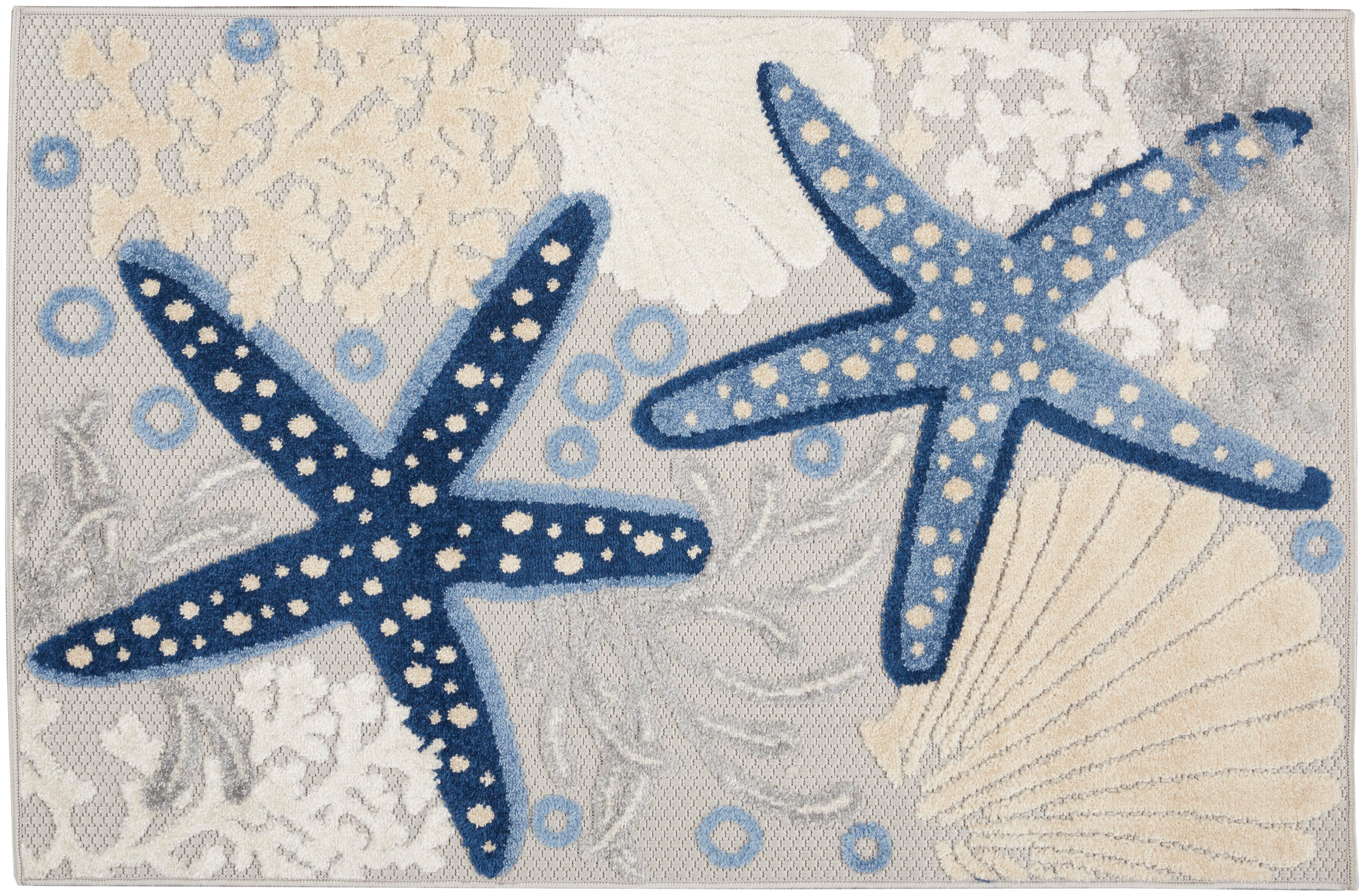 Nourison Home Nourison Aloha 2'8" x 4' Blue/Grey Coastal, Nautical & Beach Indoor/Outdoor Rug, Blue/Gray, large
