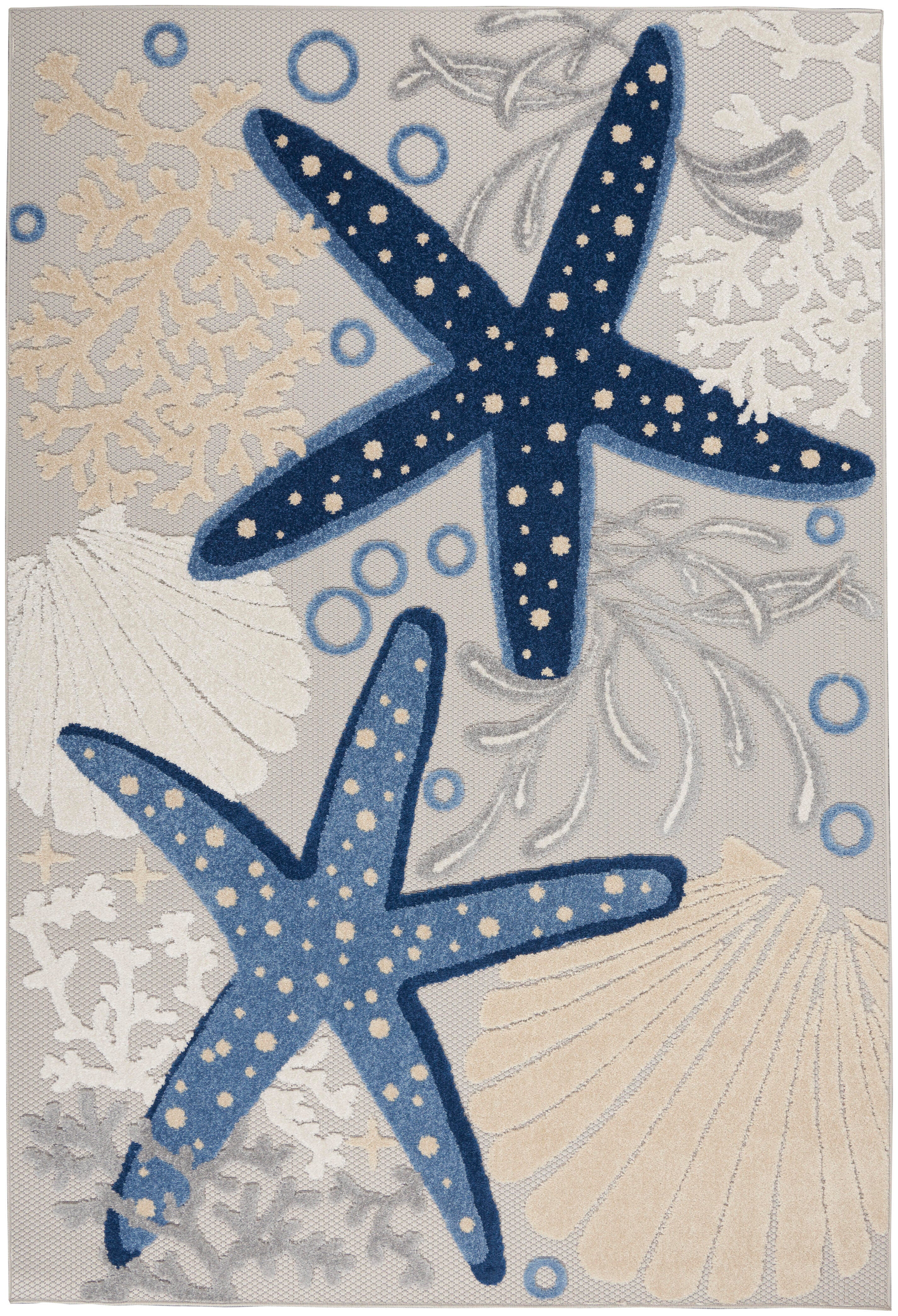 Nourison Home Nourison Aloha 3'6" x 5'6" Blue/Grey Coastal, Nautical & Beach Indoor/Outdoor Rug, Blue/Gray, large