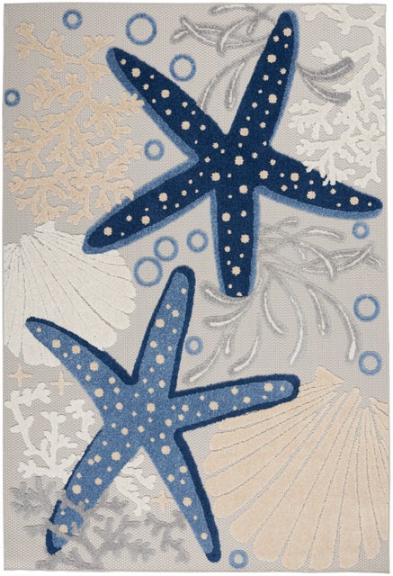 Nourison Home Aloha 5'3" x 7'5" Blue/Grey Coastal, Nautical & Beach Indoor/Outdoor Rug