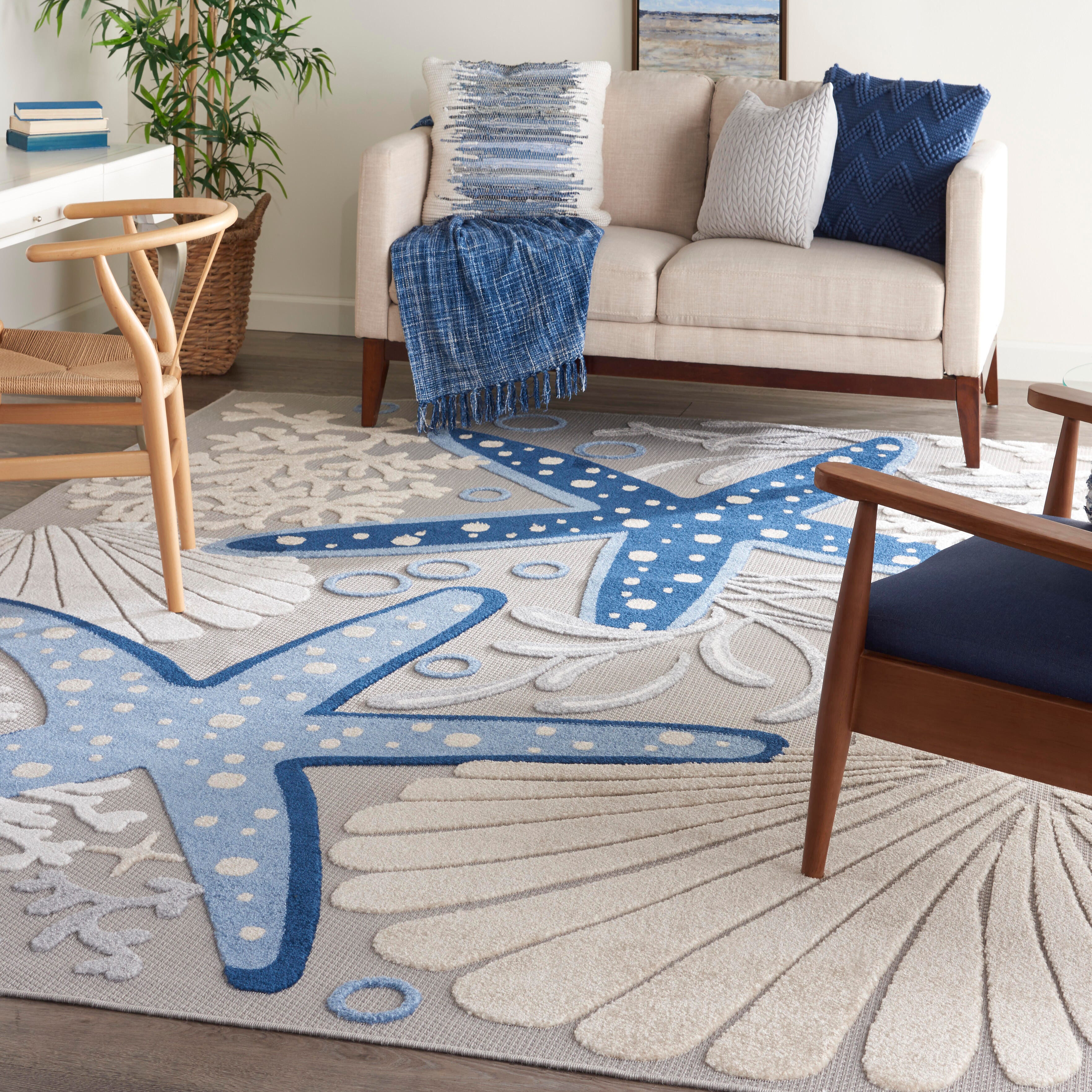Nourison Home Nourison Aloha 7' x 10' Blue/Grey Coastal, Nautical & Beach Indoor/Outdoor Rug, Blue/Gray, rollover