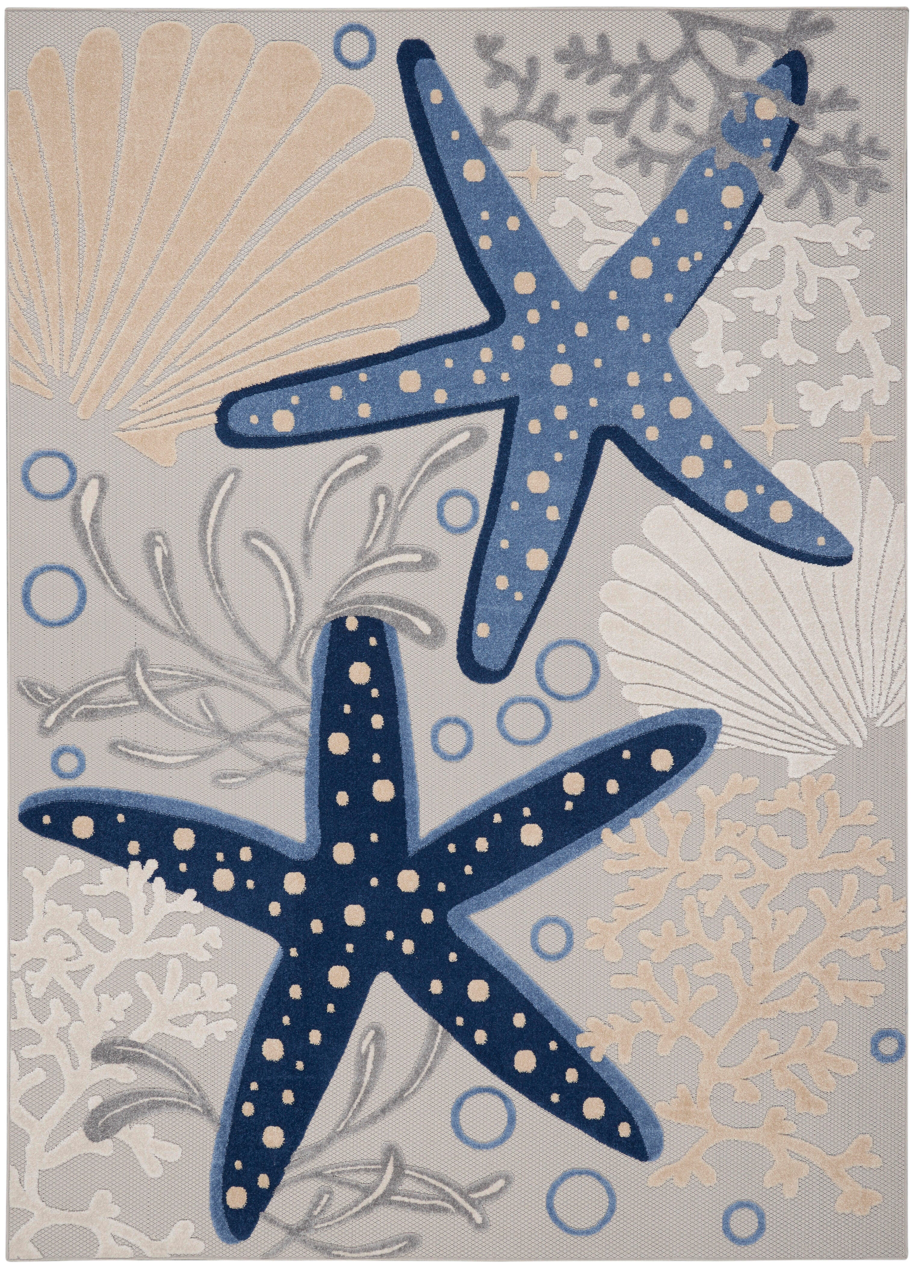 Nourison Home Nourison Aloha 7' x 10' Blue/Grey Coastal, Nautical & Beach Indoor/Outdoor Rug, Blue/Gray, large