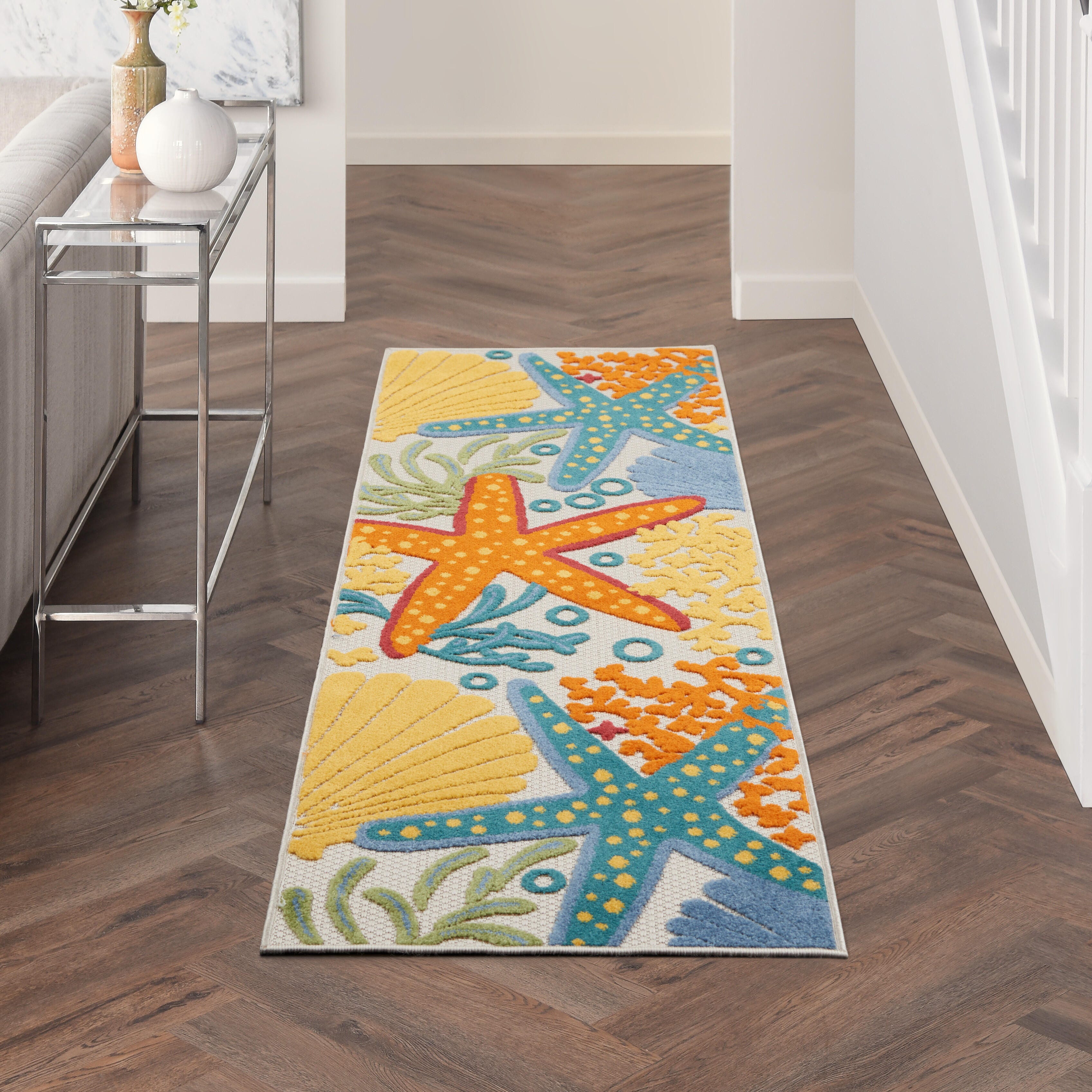 Nourison Home Nourison Aloha 2' x 6' Multicolor Coastal, Nautical & Beach Indoor/Outdoor Rug, Multi, rollover