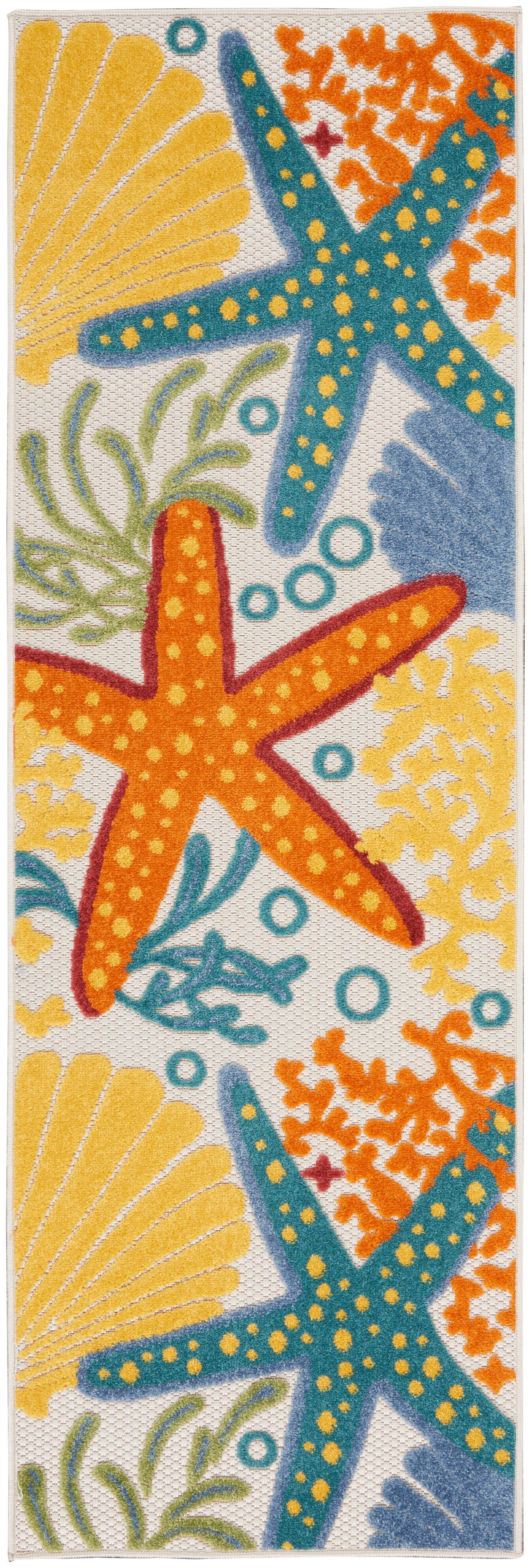 Nourison Home Nourison Aloha 2' x 6' Multicolor Coastal, Nautical & Beach Indoor/Outdoor Rug, Multi, large