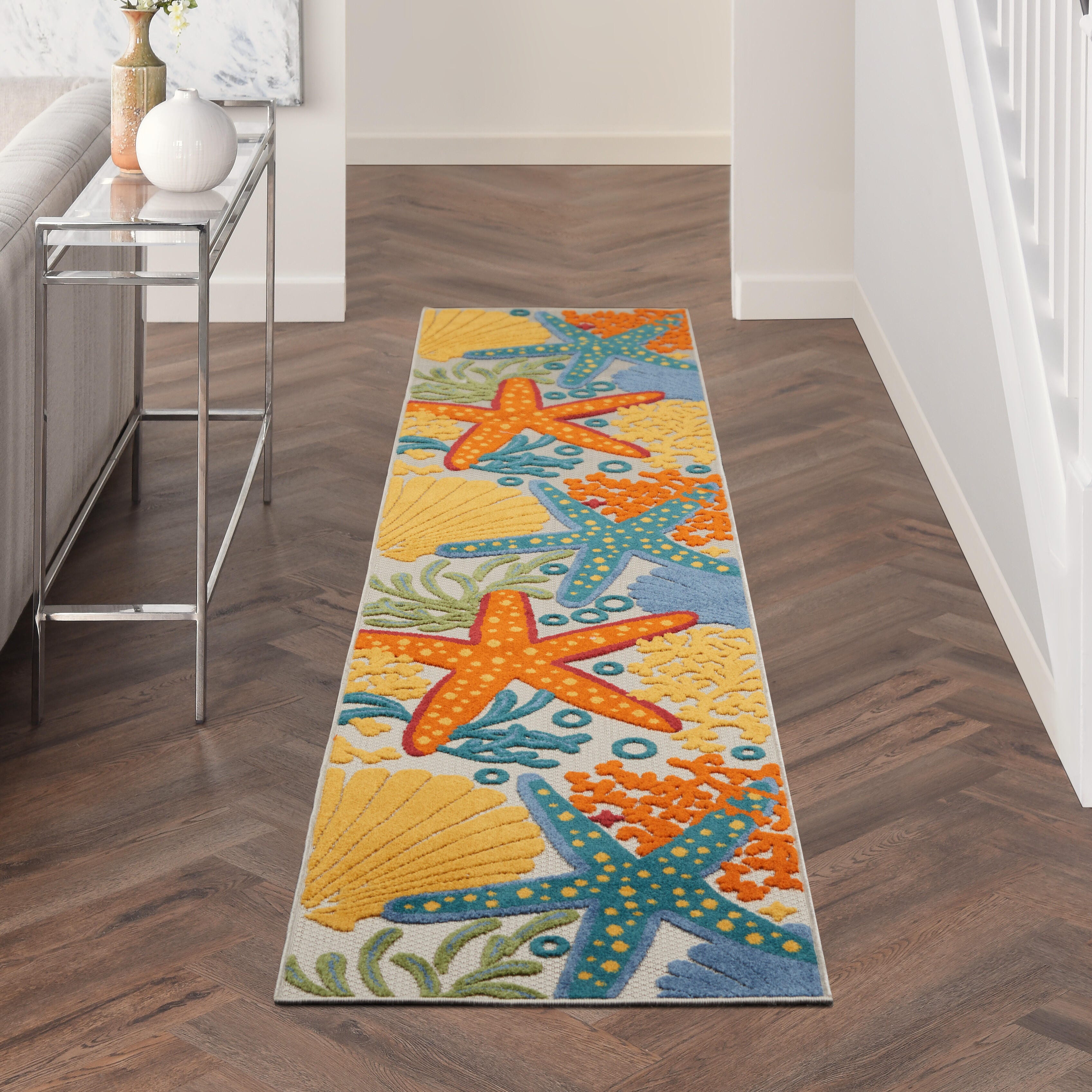 Nourison Home Nourison Aloha 2'3" x 12' Multicolor Coastal, Nautical and Beach Indoor/Outdoor Rug, Multi, rollover