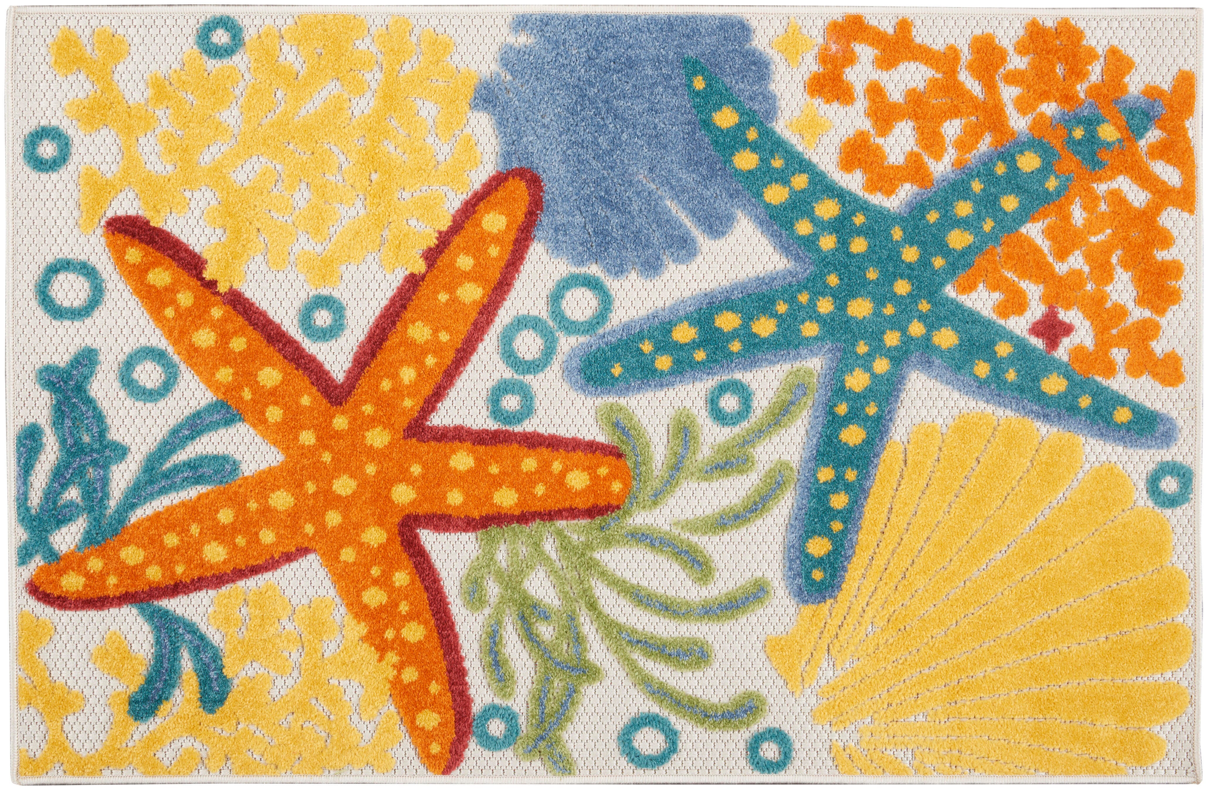 Nourison Home Nourison Aloha 2'8" x 4' Multicolor Coastal, Nautical & Beach Indoor/Outdoor Rug, Multi, large