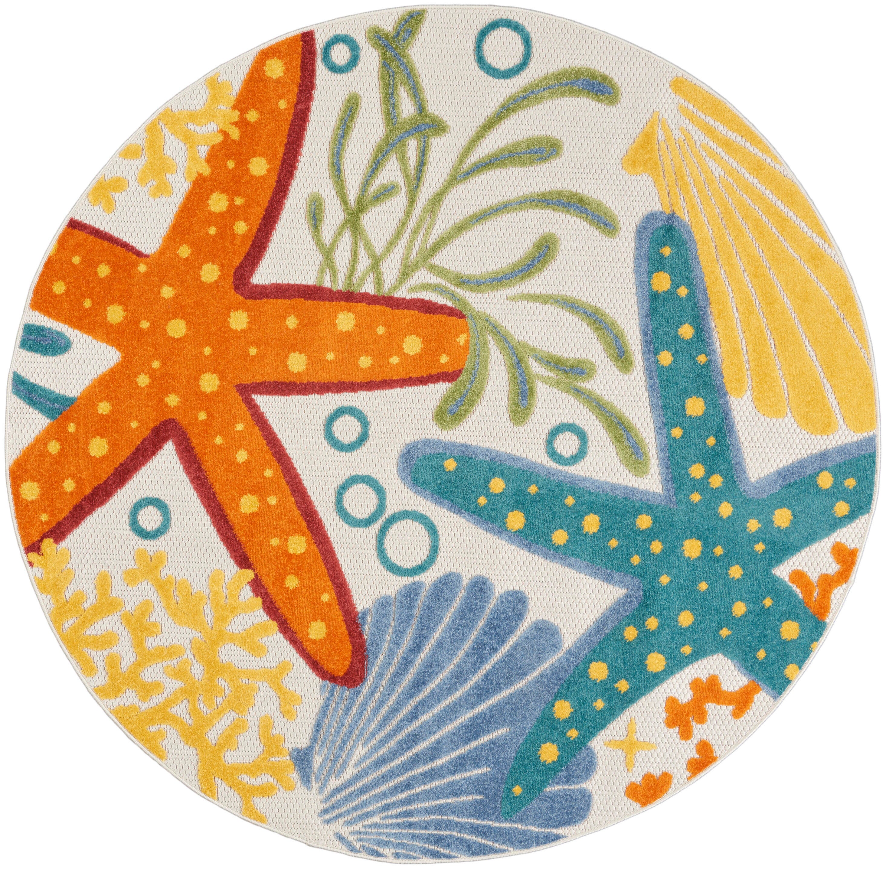 Nourison Home Nourison Aloha 4' x round Multicolor Coastal, Nautical & Beach Indoor/Outdoor Rug, Multi, large