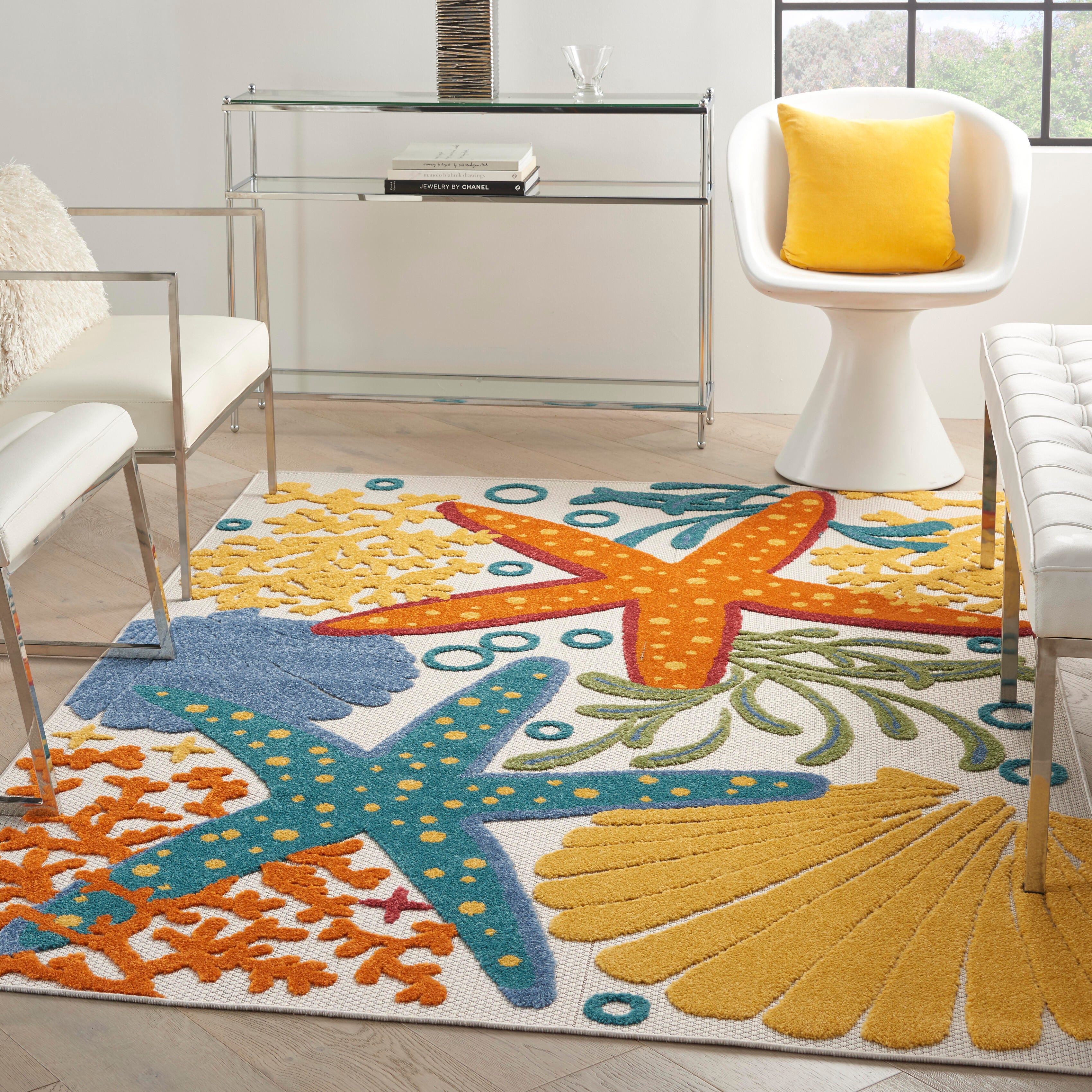 Nourison Home Nourison Aloha 6' x 9' Multicolor Coastal, Nautical & Beach Indoor/Outdoor Rug, Multi, rollover