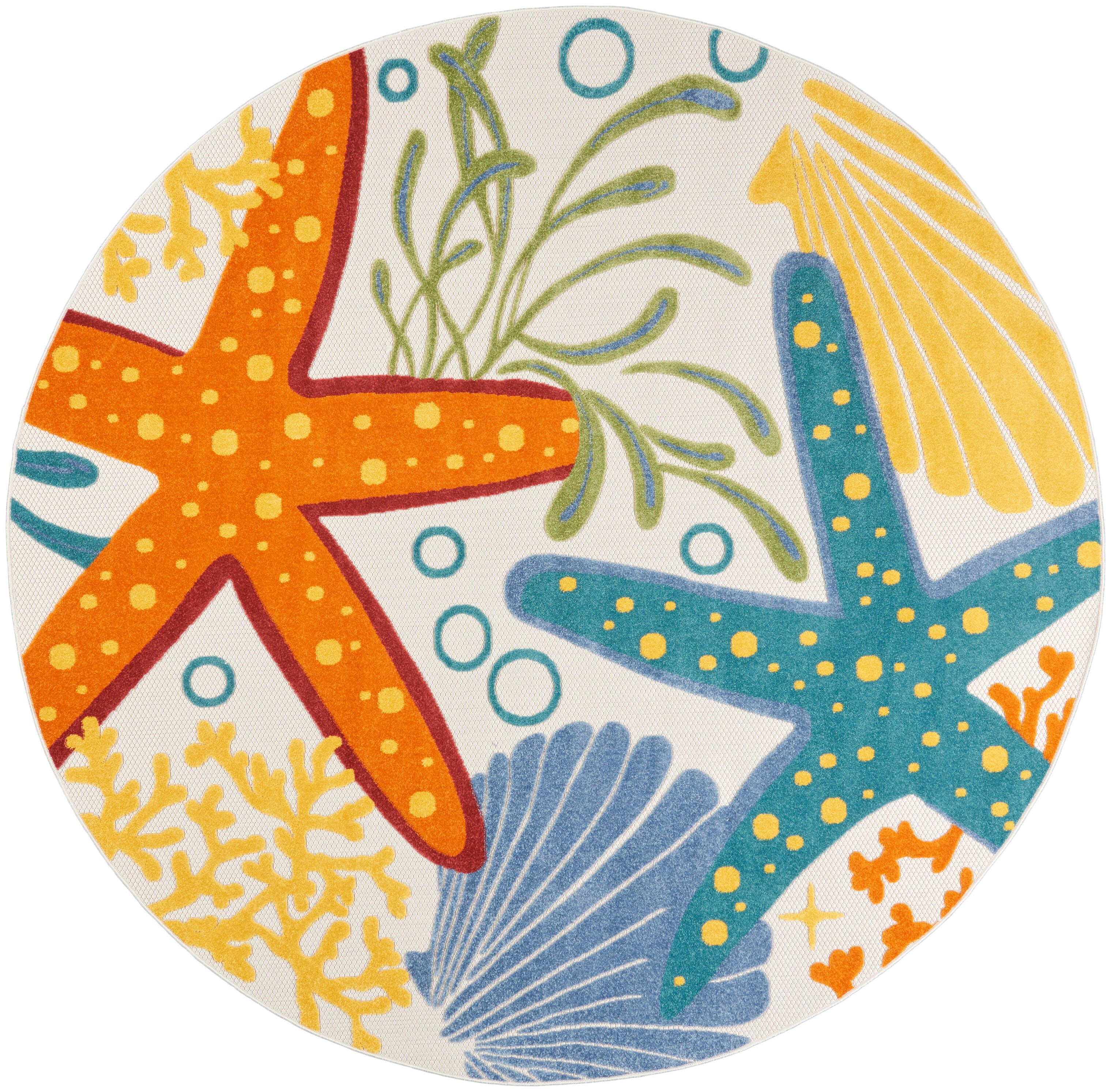 Nourison Home Nourison Aloha 7'10" x round Multicolor Coastal, Nautical and Beach Indoor/Outdoor Rug, Multi, large