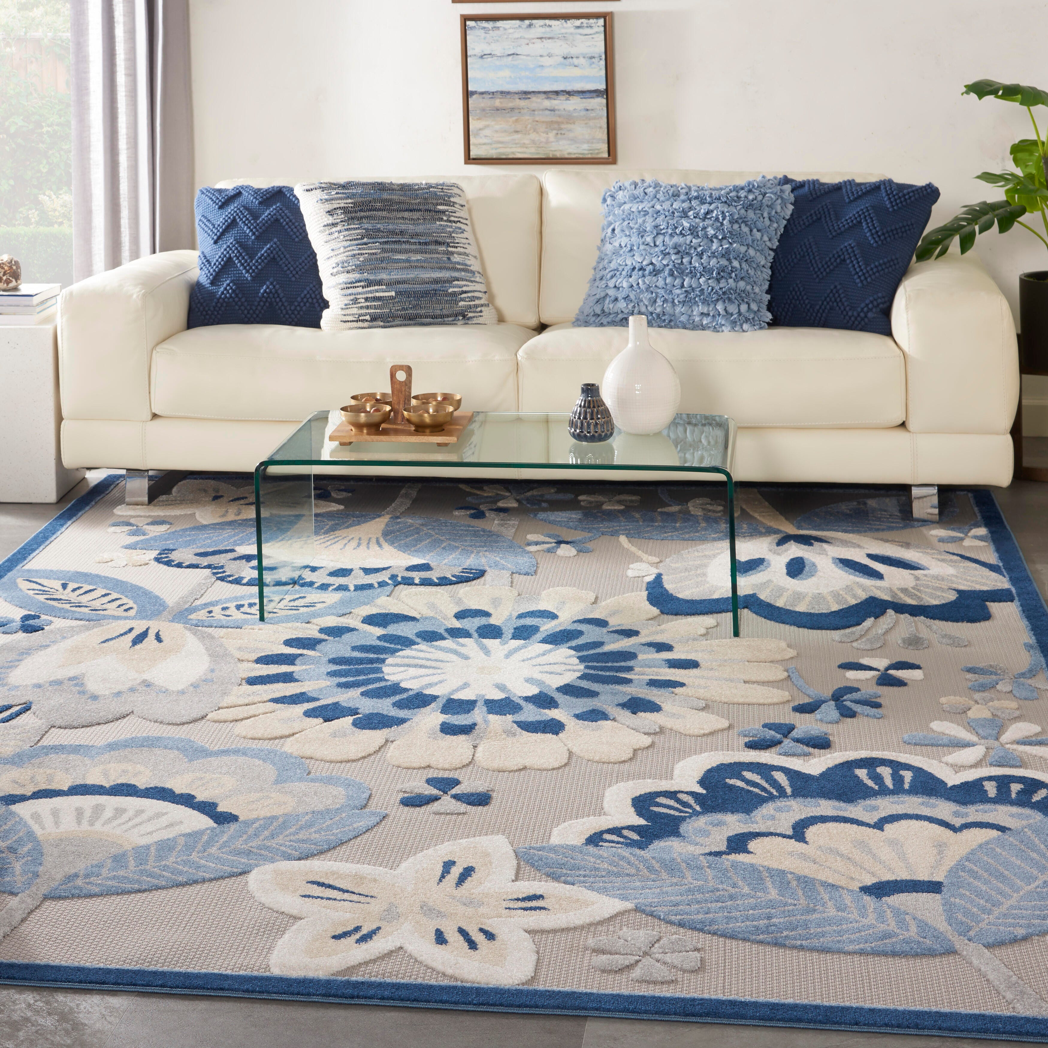 Nourison Home Nourison Aloha 7'10" x 10'6" Blue/Grey Contemporary Indoor/Outdoor Rug, Blue/Gray, rollover