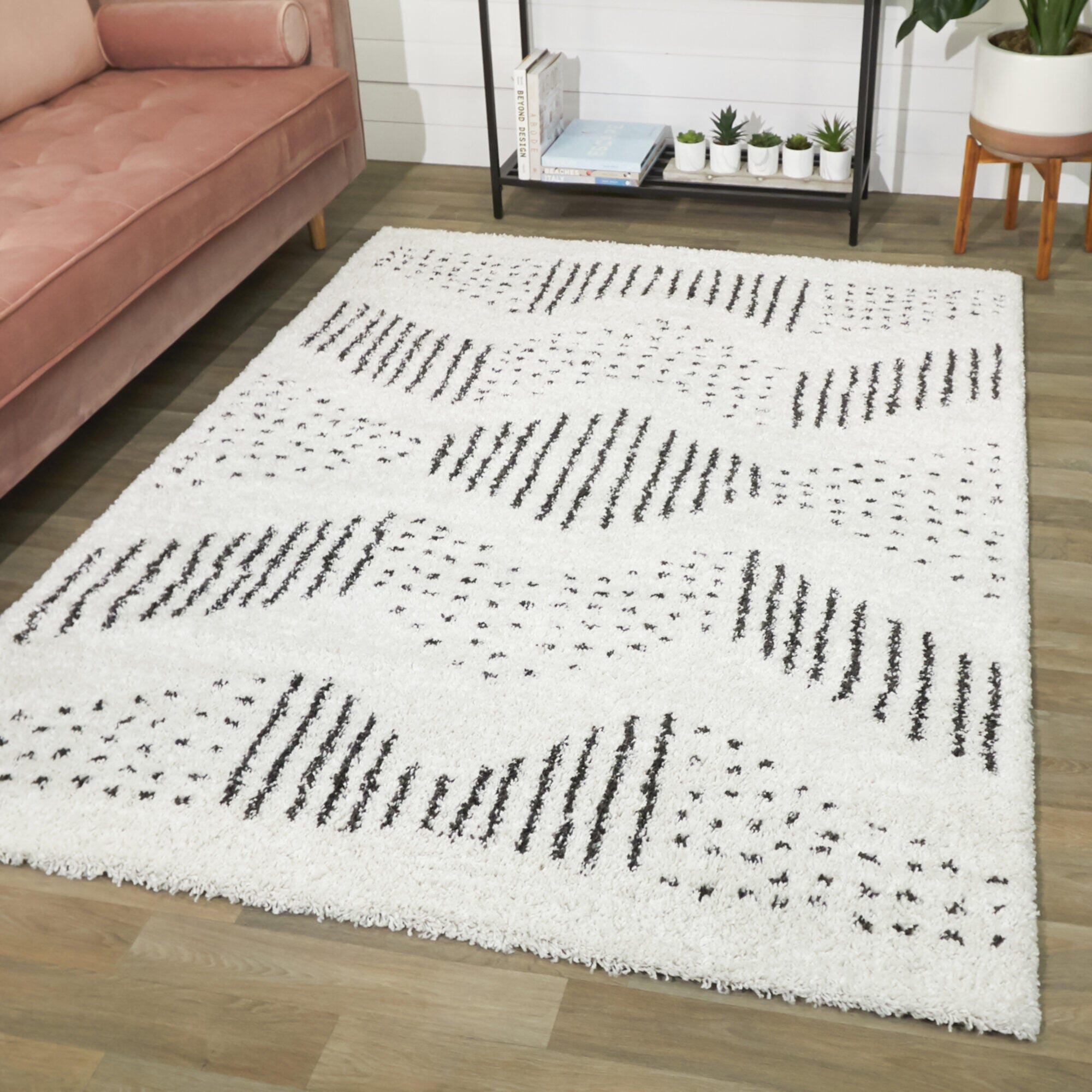 Balta Kalpana Tribal Shag 4' 4" x 6' Runner Rug, White, rollover