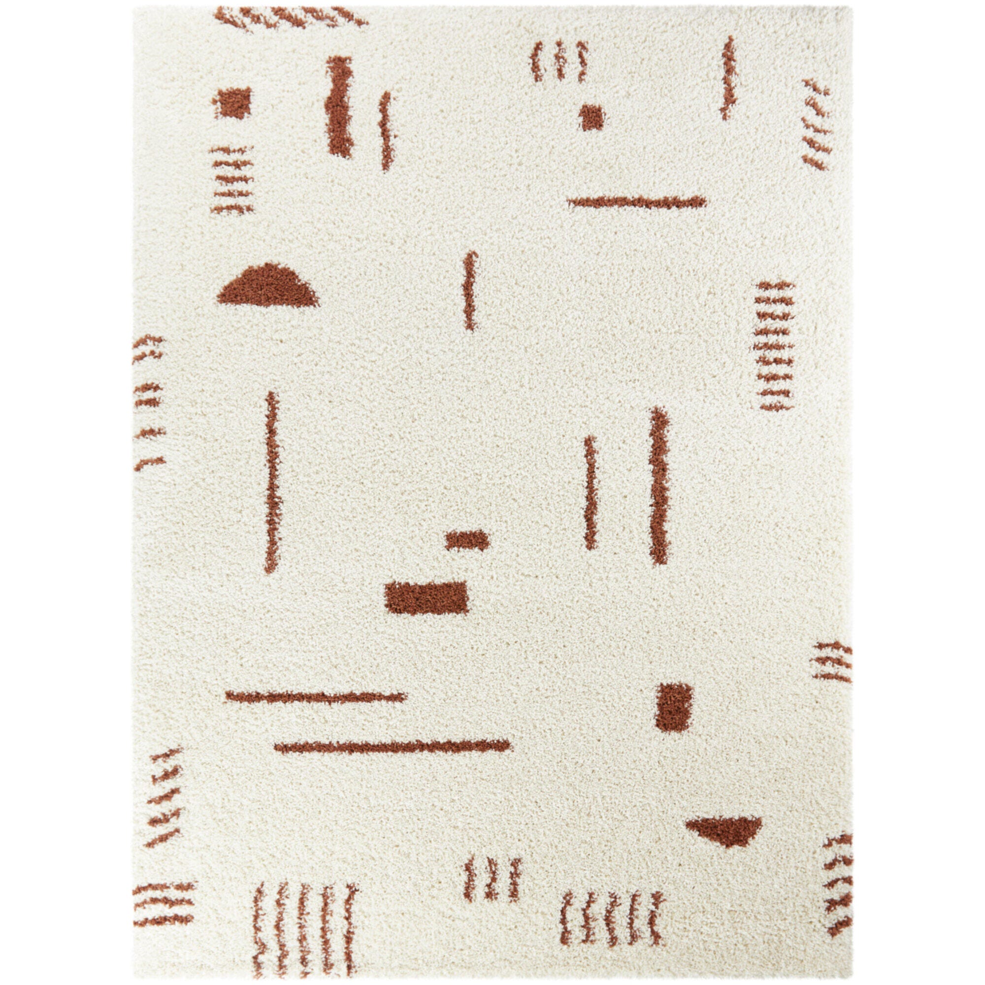 Balta Rupa Boho Moroccan Shag 5' 3" x 7' Area Rug, White/Rust, large