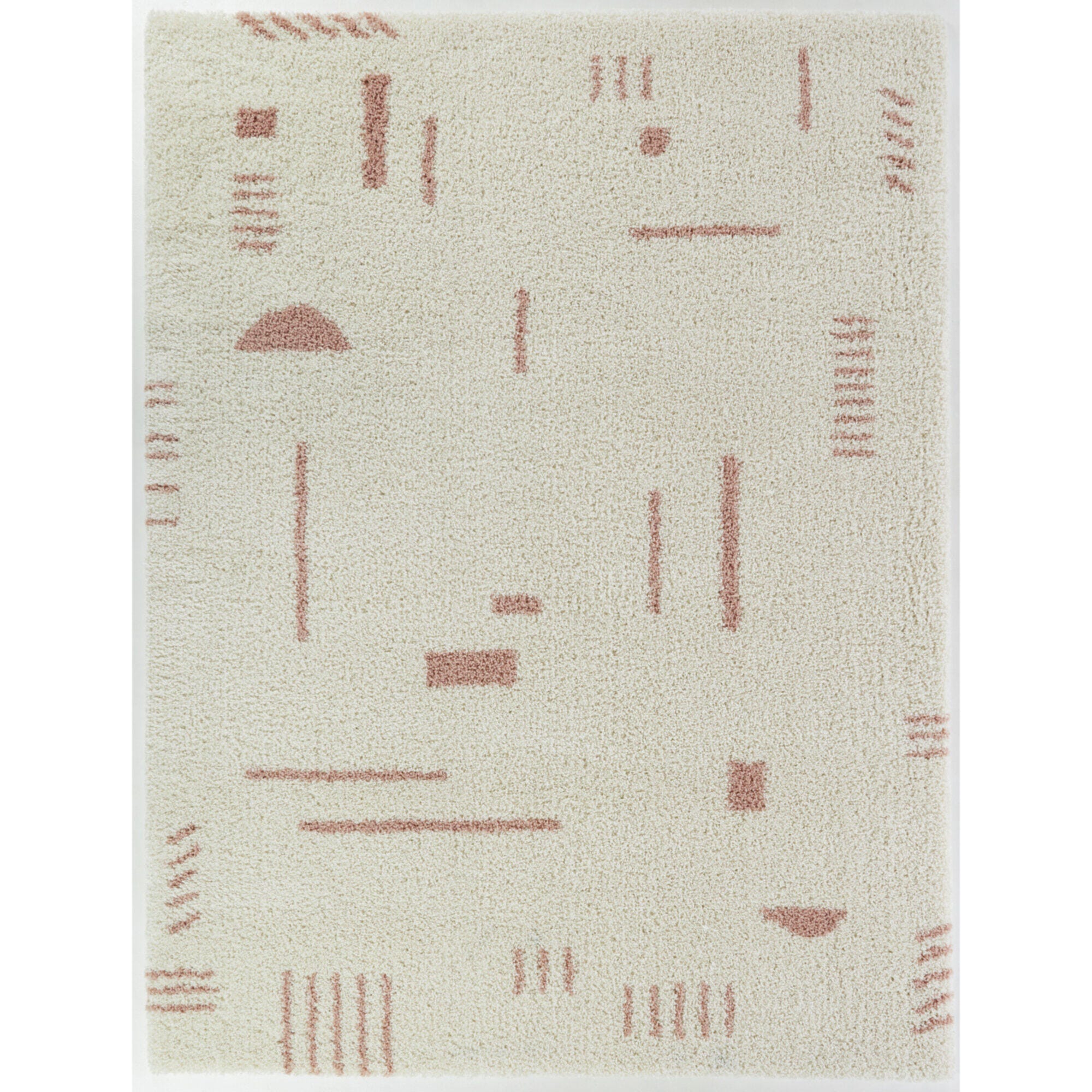 Balta Rupa Boho Moroccan Shag 4' 4" x 6' Runner Rug, White/Pink, large