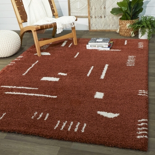 Balta Rupa Boho Moroccan Shag 4' 4" x 6' Runner Rug, Rust, rollover