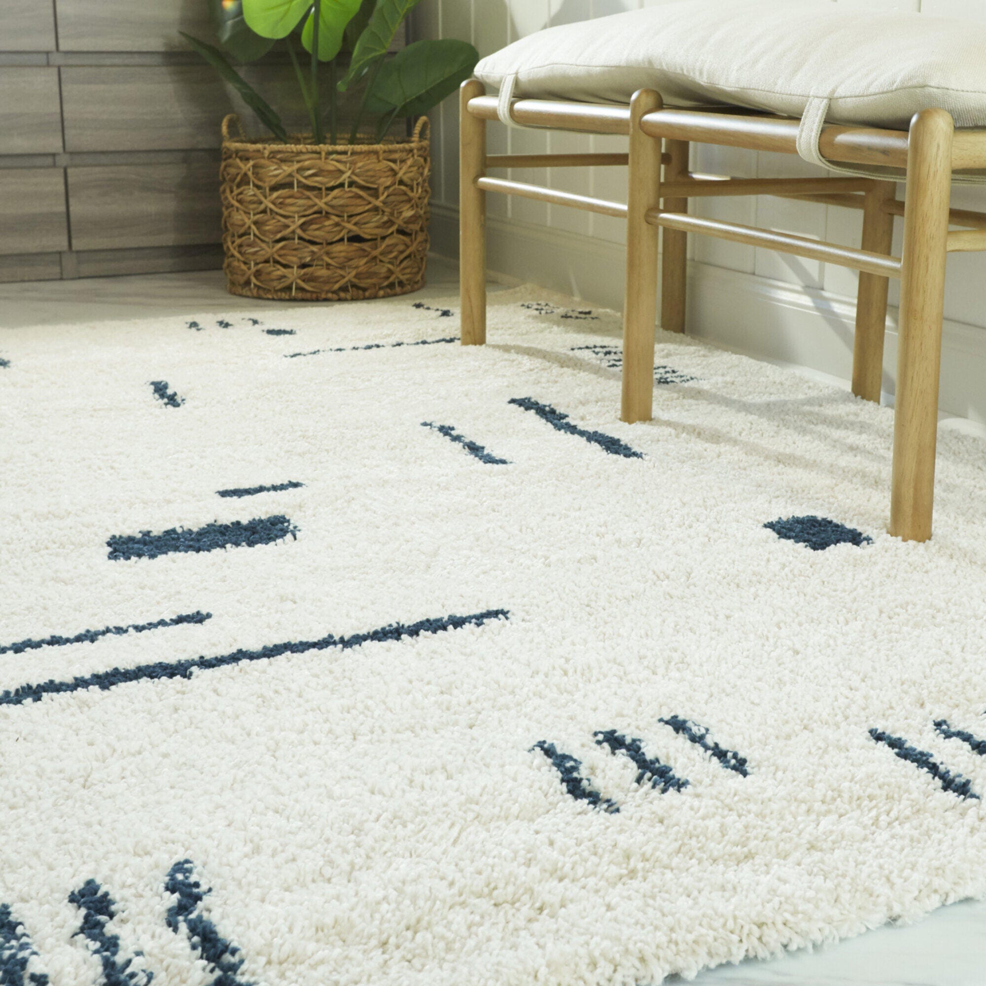 Balta Rupa Boho Moroccan Shag 4' 4" x 6' Runner Rug, Navy, rollover