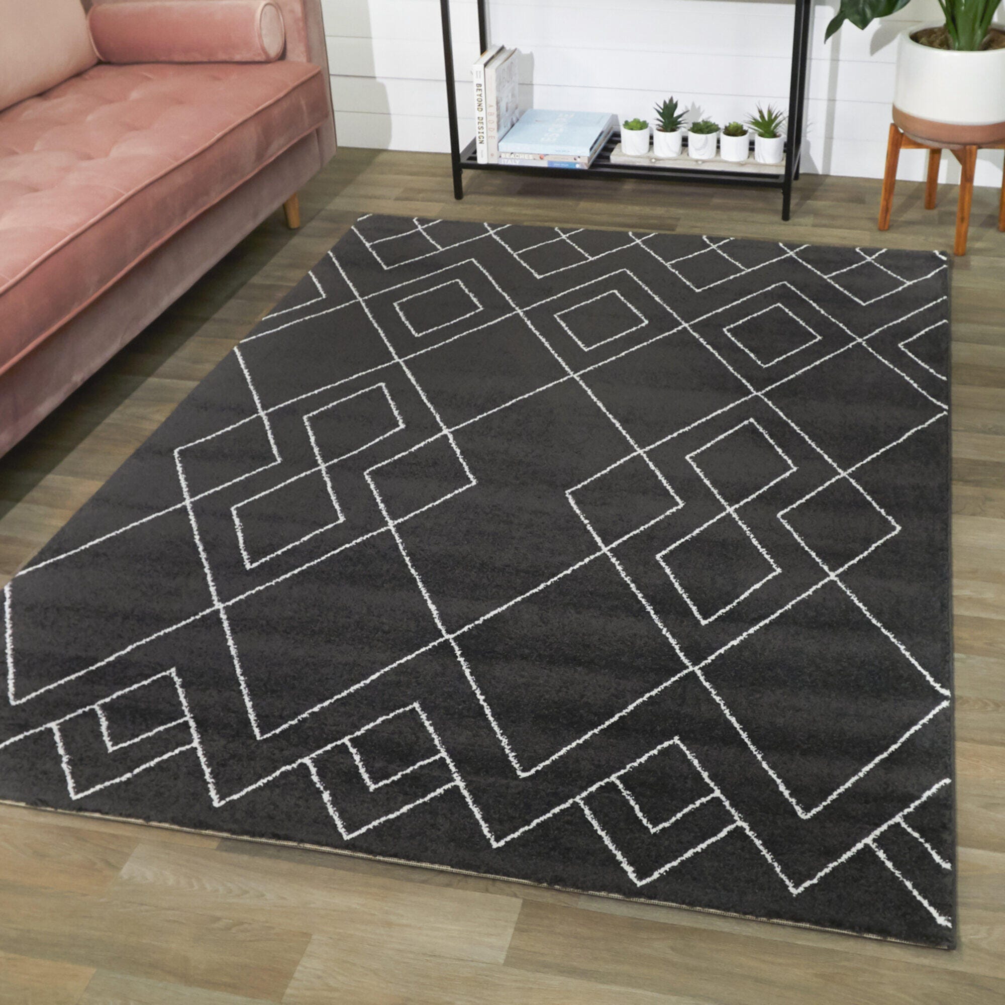 Balta Clara Transitional Moroccan 5' 3" x 7' Area Rug, Black, rollover