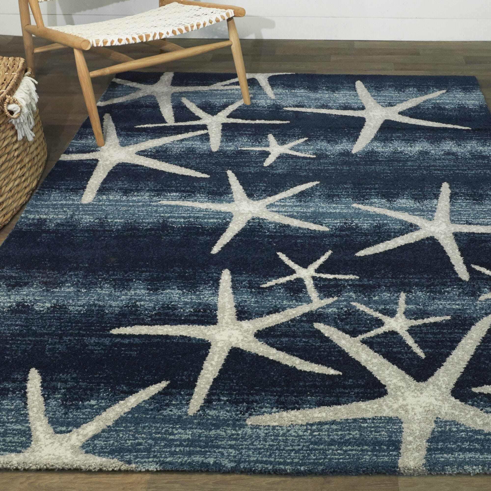 Balta Martin Coastal Starfish 7' 10" x 10' Area Rug, Dark Blue, large
