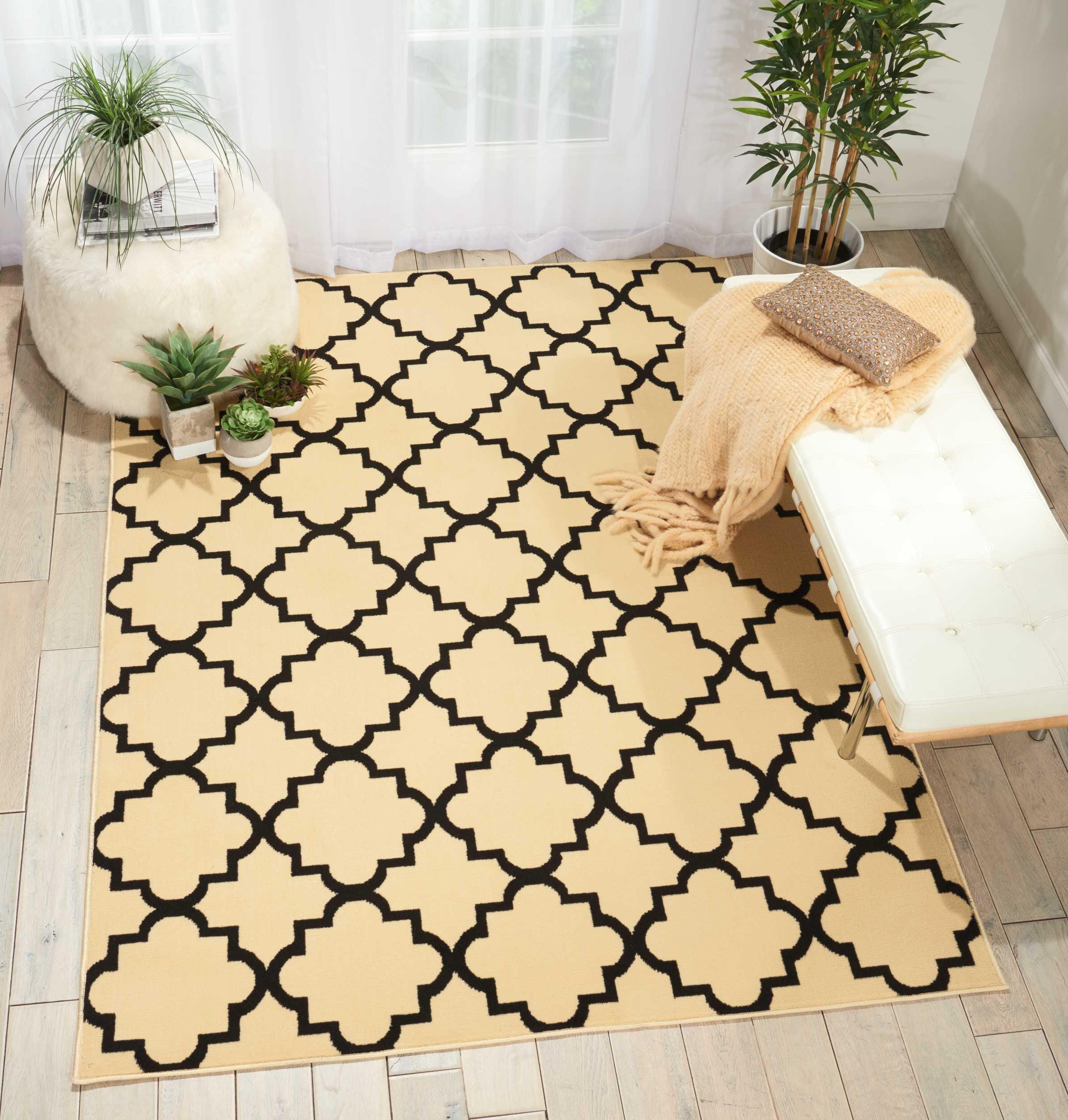 Nourison Nourison Grafix 5'3" x 7'3" Cream/Black Moroccan Indoor Rug, Cream/Black, large