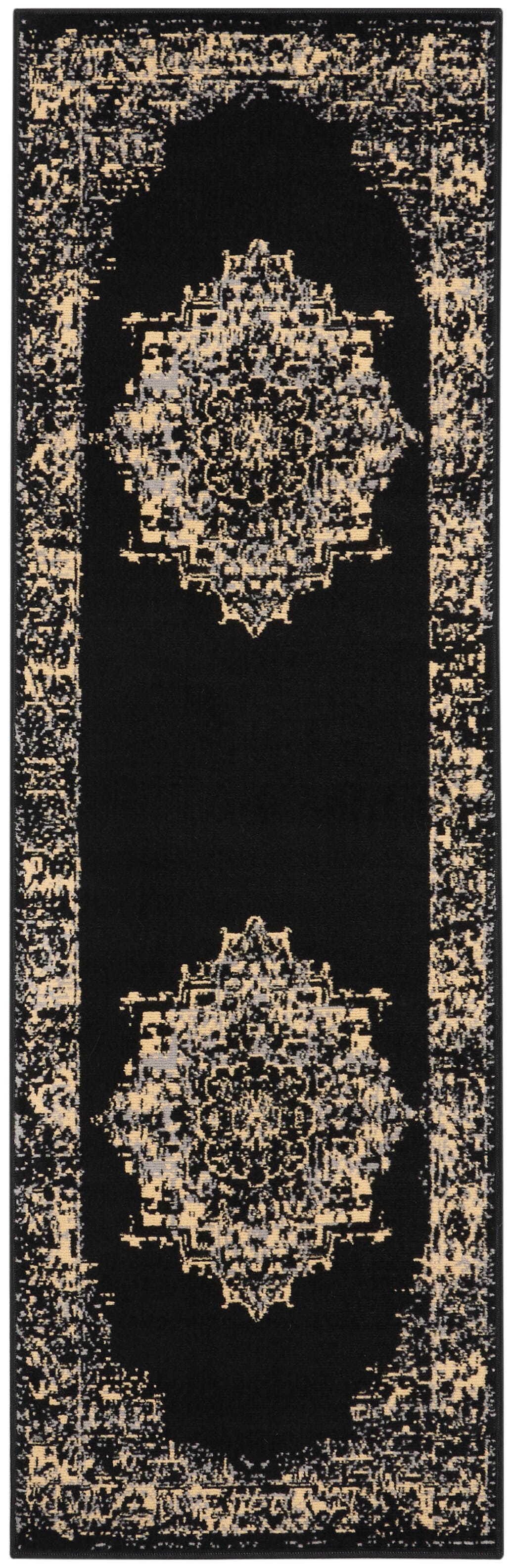 Nourison Home Nourison Grafix 2'3" x 7'6" Black Vintage Indoor Rug, Black, large