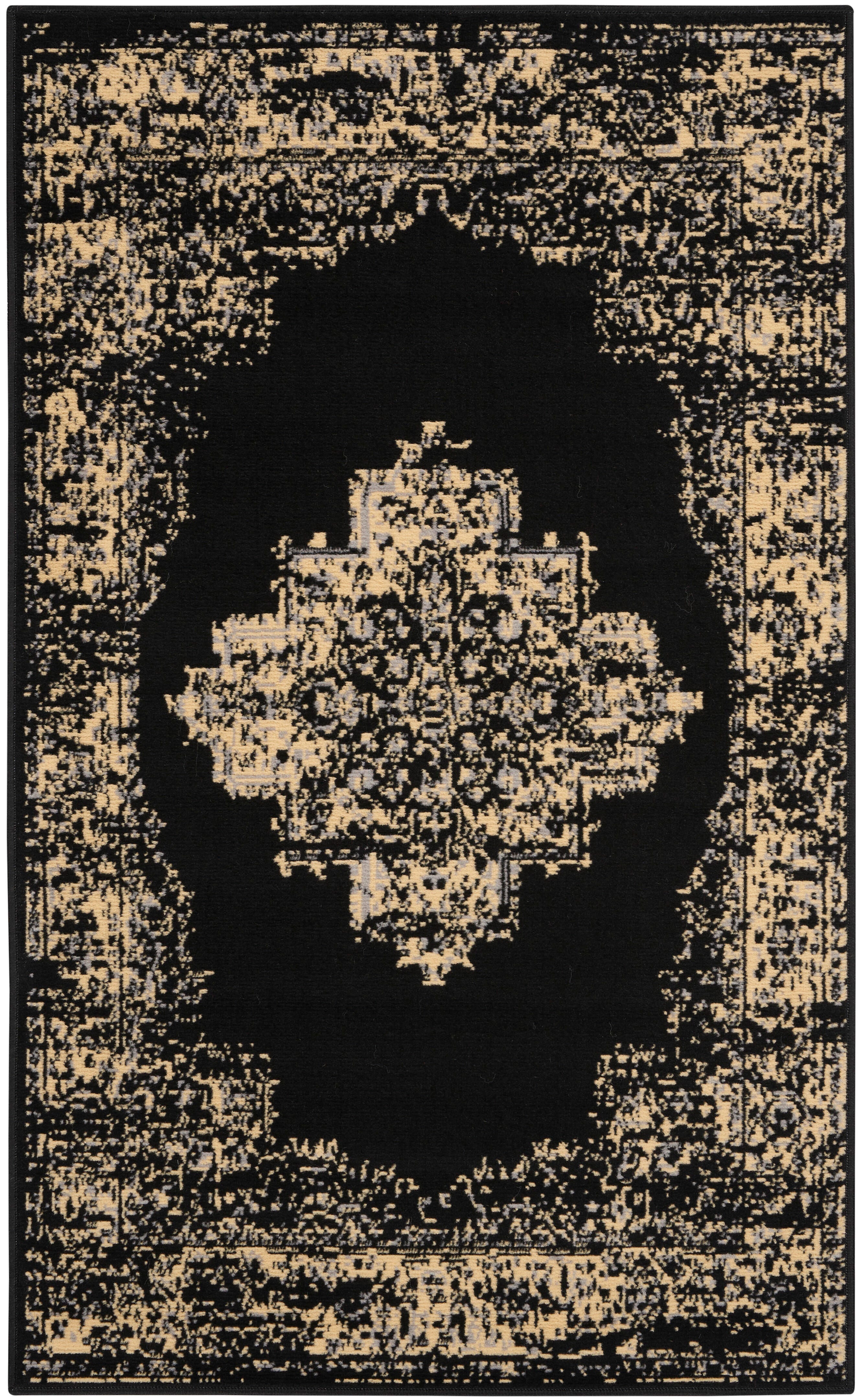 Nourison Home Nourison Grafix 3' x 5' Black Vintage Indoor Rug, Black, large
