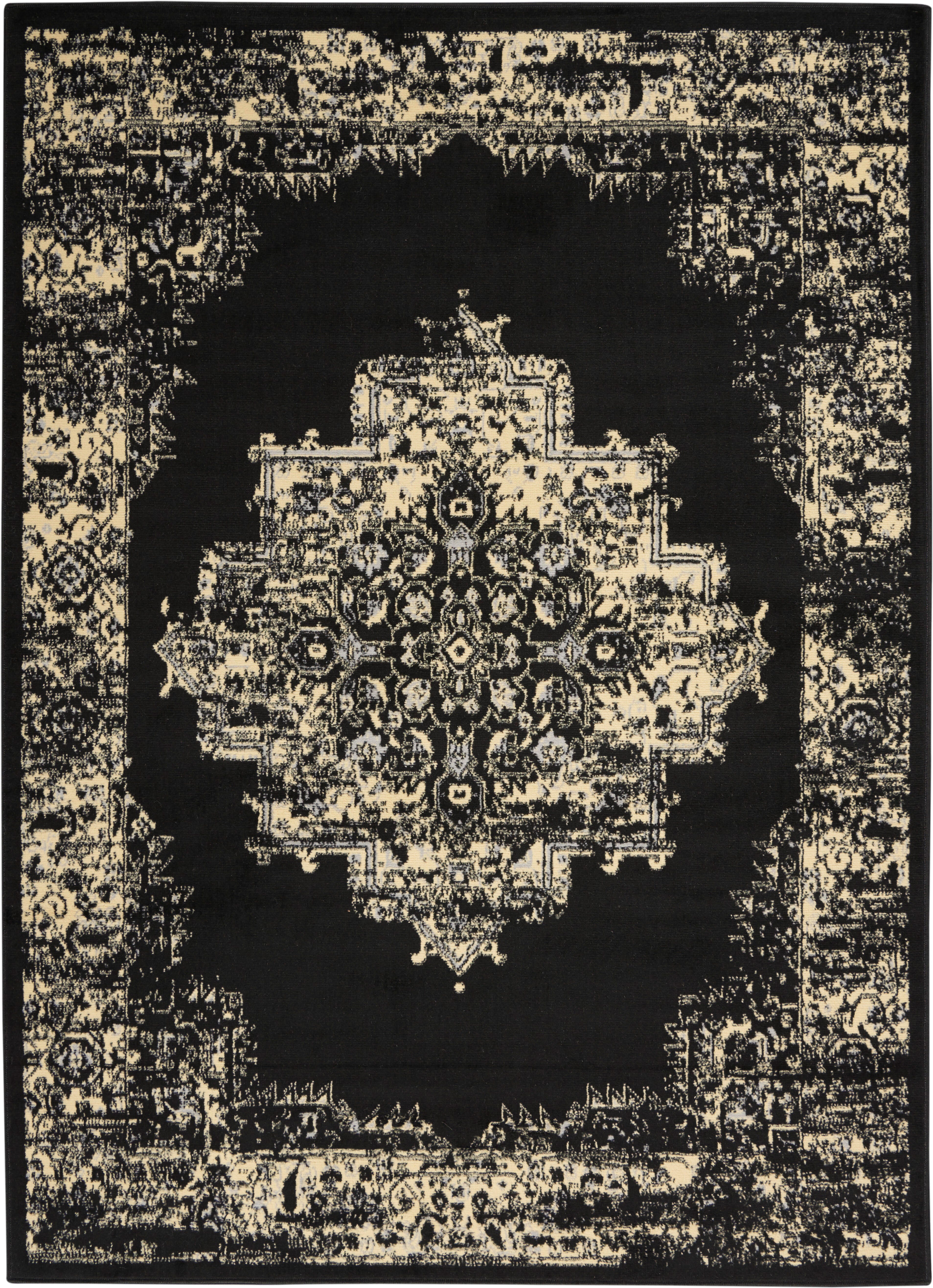 Nourison Home Nourison Grafix 3'9" x 5'9" Black Vintage Indoor Rug, Black, large