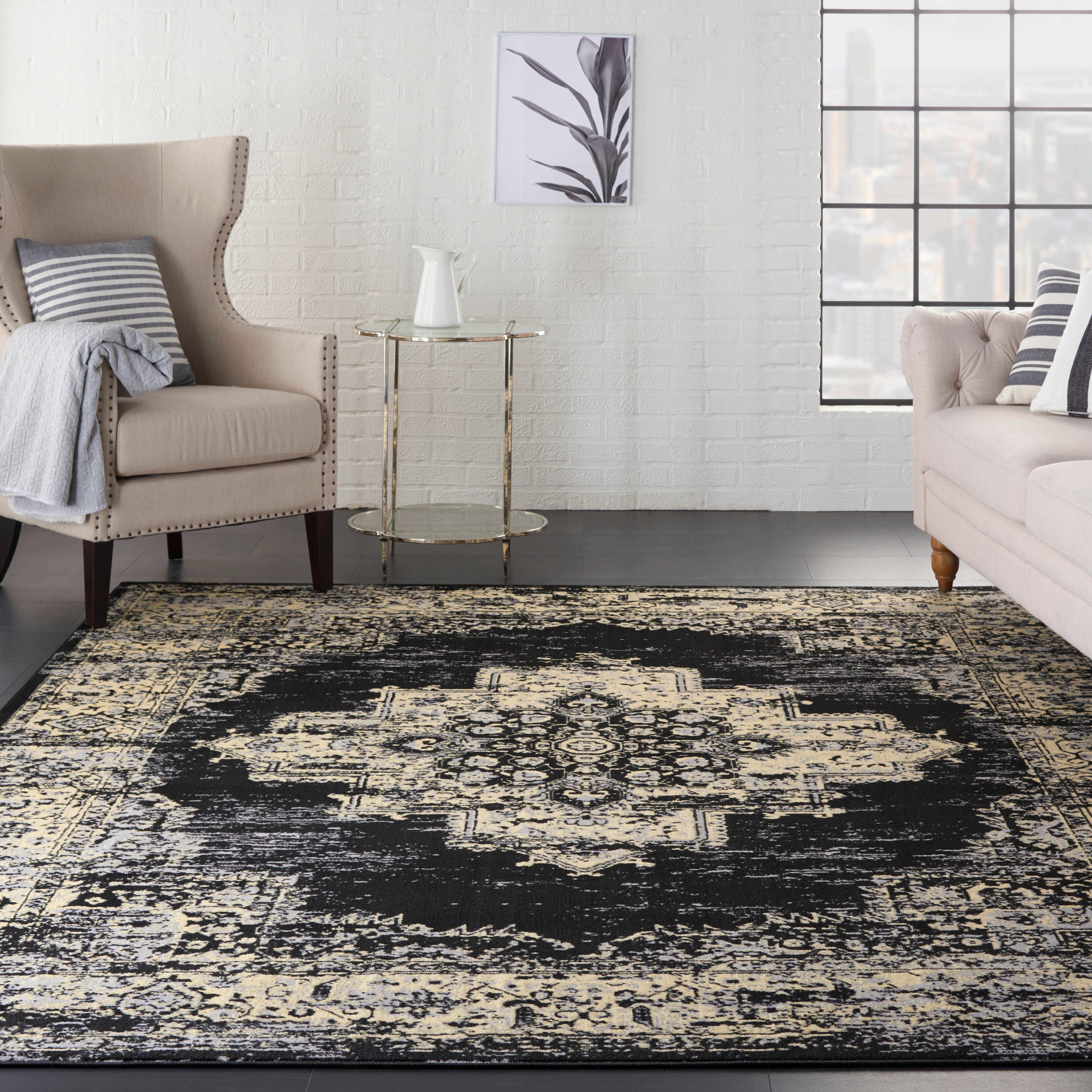 Nourison Home Nourison Grafix 7' x 10' Black Vintage Indoor Rug, Black, rollover