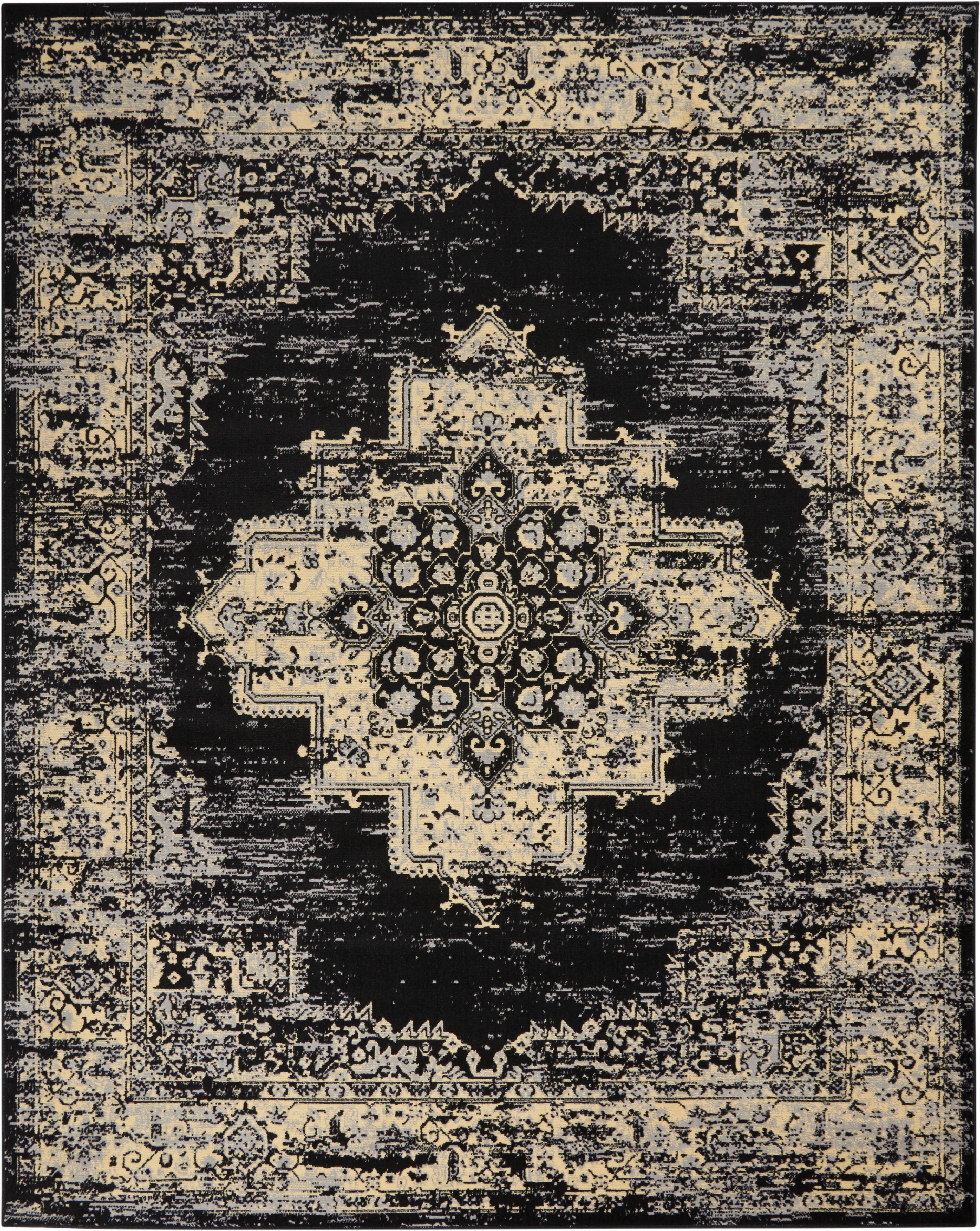 Nourison Home Nourison Grafix 7' x 10' Black Vintage Indoor Rug, Black, large