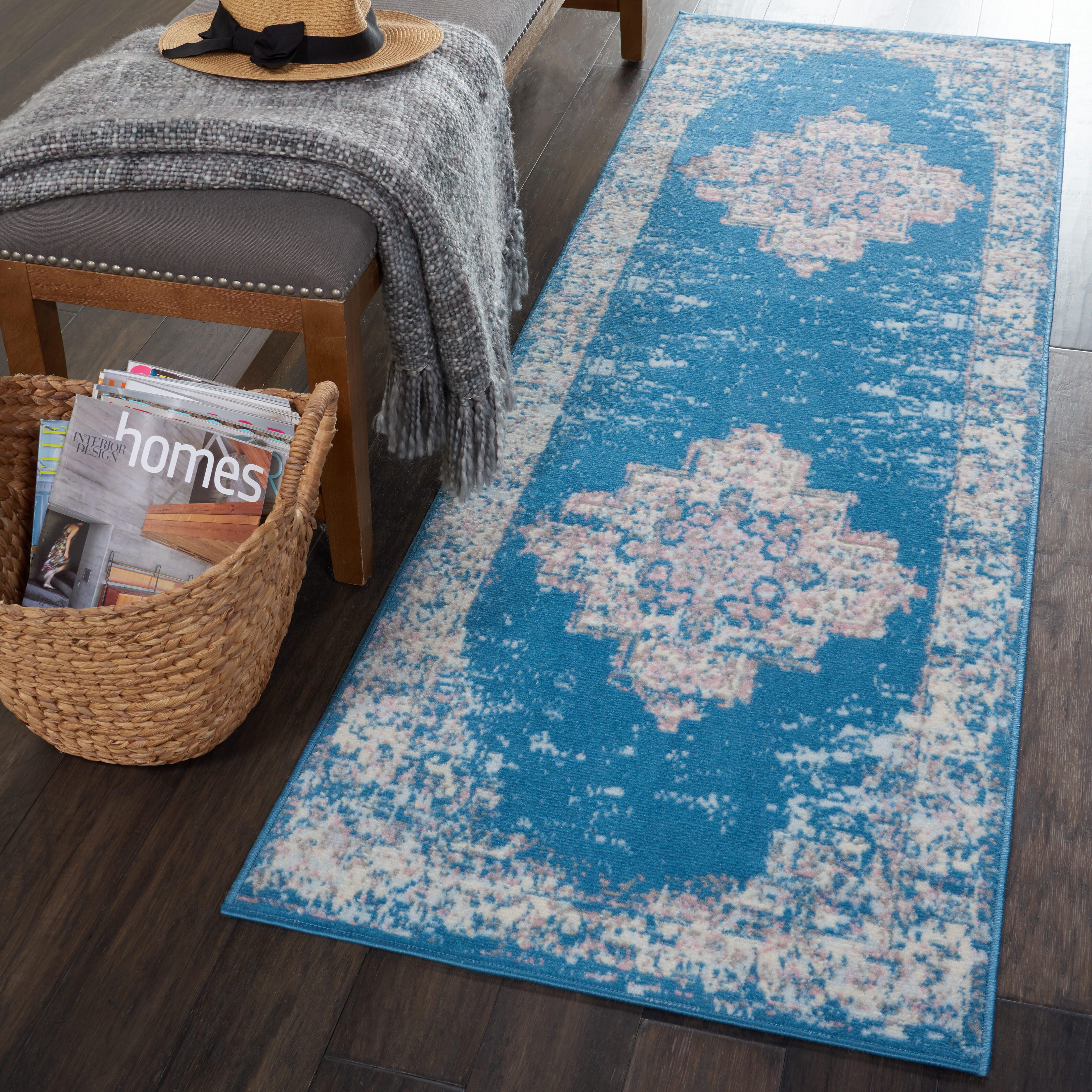 Nourison Home Nourison Grafix 2'2" x 7'6" Blue Vintage Indoor Rug, Blue, rollover