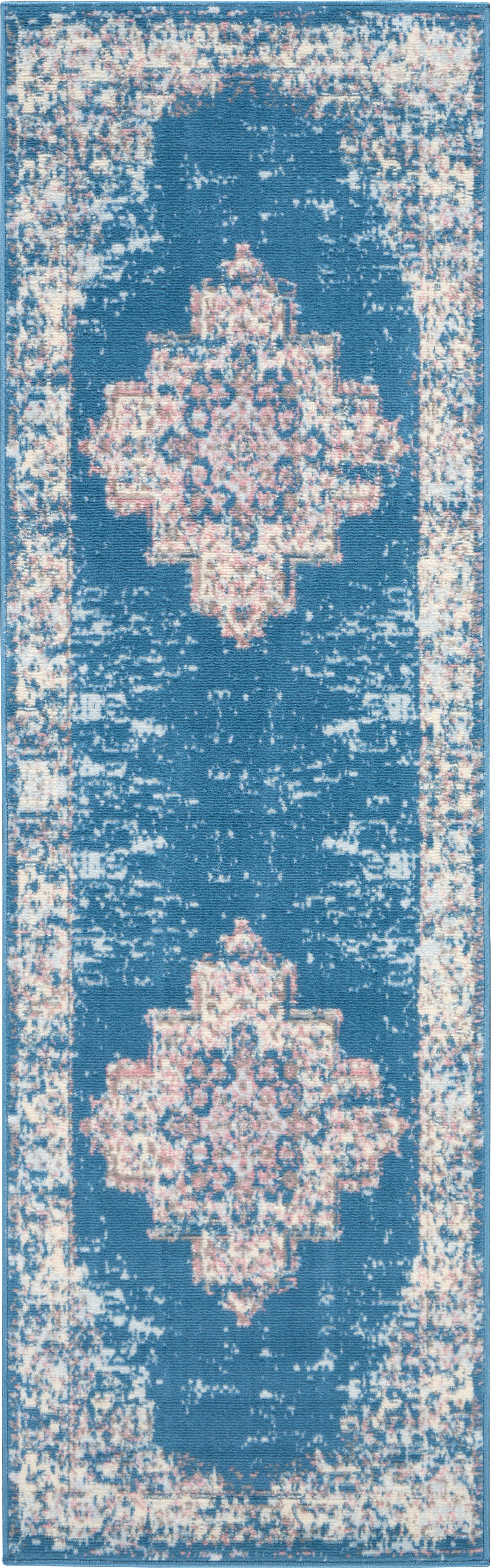 Nourison Home Nourison Grafix 2'2" x 7'6" Blue Vintage Indoor Rug, Blue, large