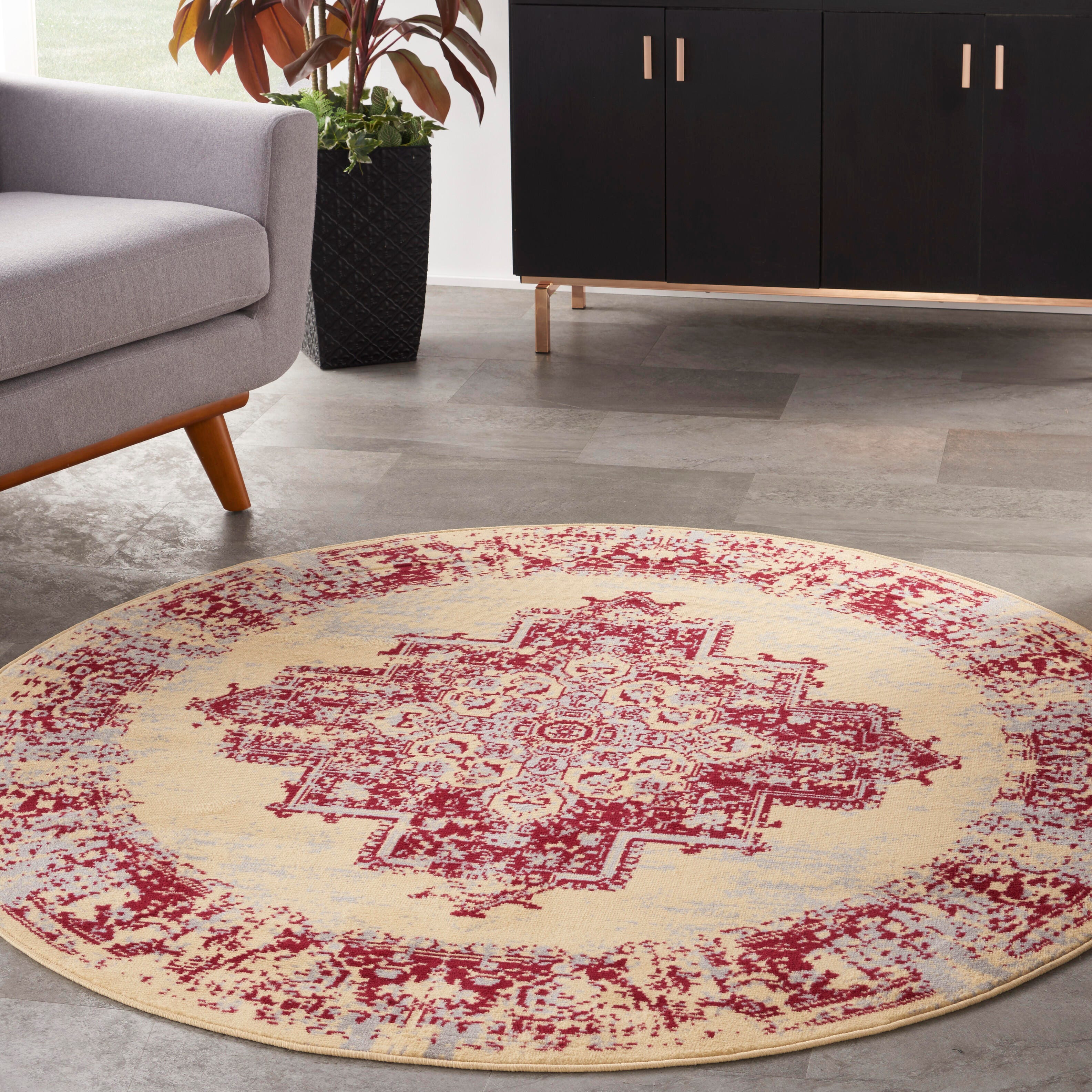 Nourison Home Nourison Grafix 5'3" x ROUND Cream/Red Vintage Indoor Rug, Cream/Red, rollover