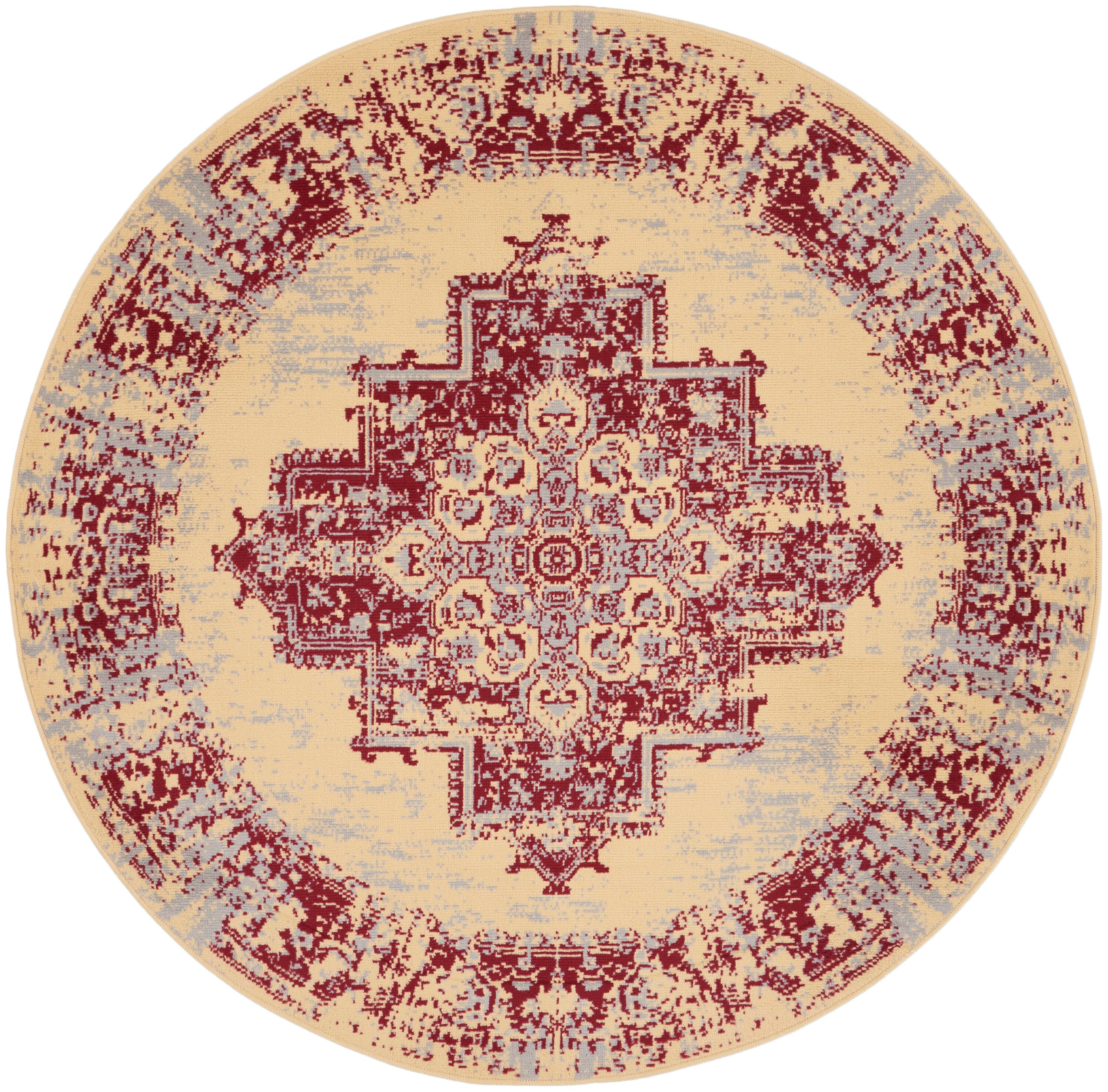 Nourison Home Nourison Grafix 5'3" x ROUND Cream/Red Vintage Indoor Rug, Cream/Red, large