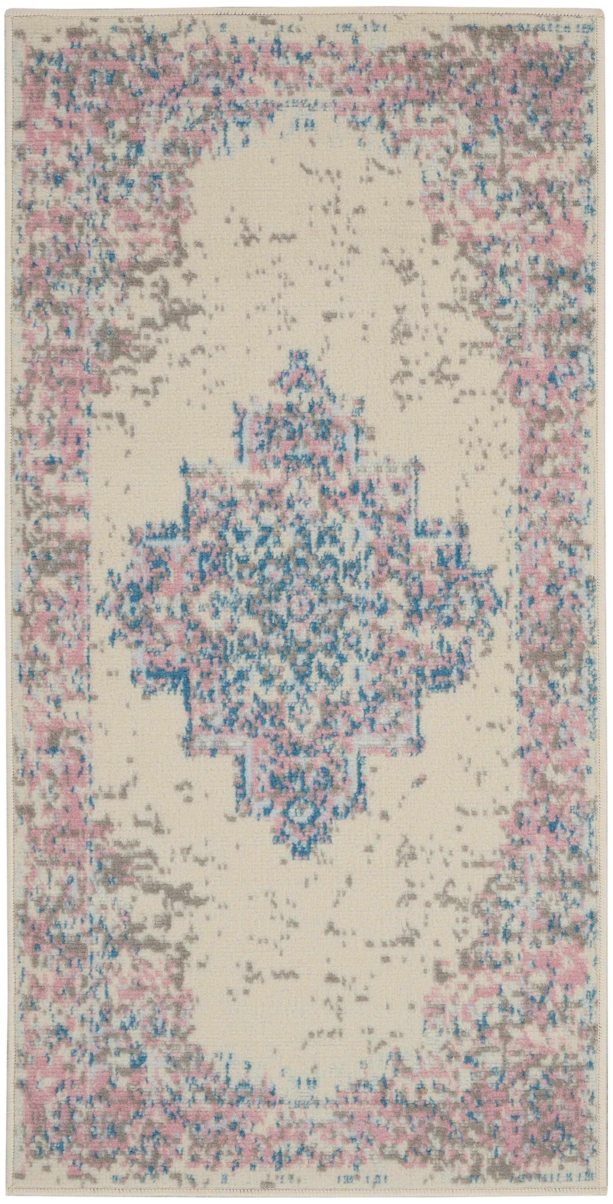 Nourison Home Nourison Grafix 2' x 4' Ivory/Pink Vintage Indoor Rug, Ivory/Pink, large