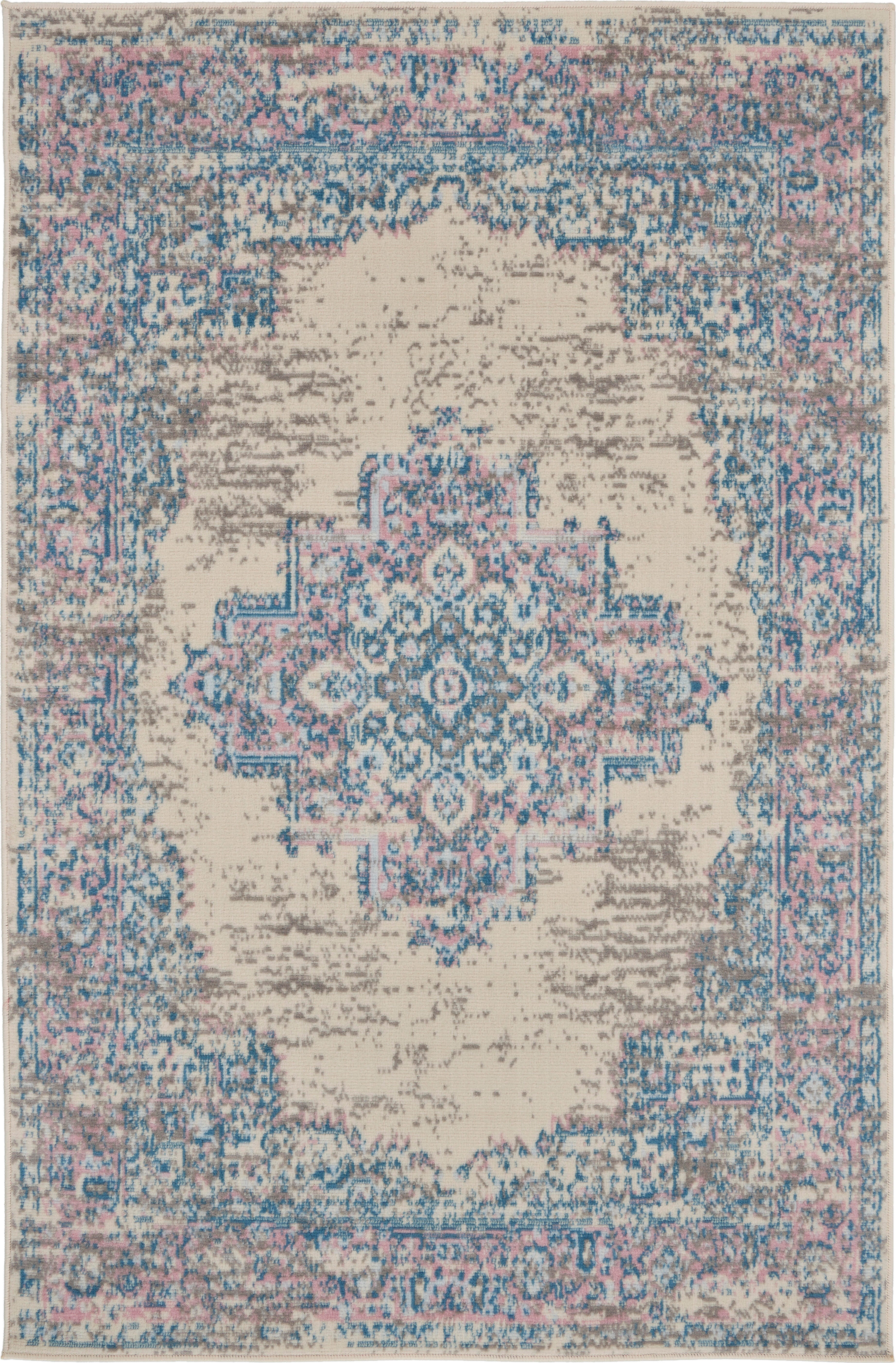 Nourison Home Nourison Grafix 3' x 5' Ivory/Pink Vintage Indoor Rug, Ivory/Pink, large